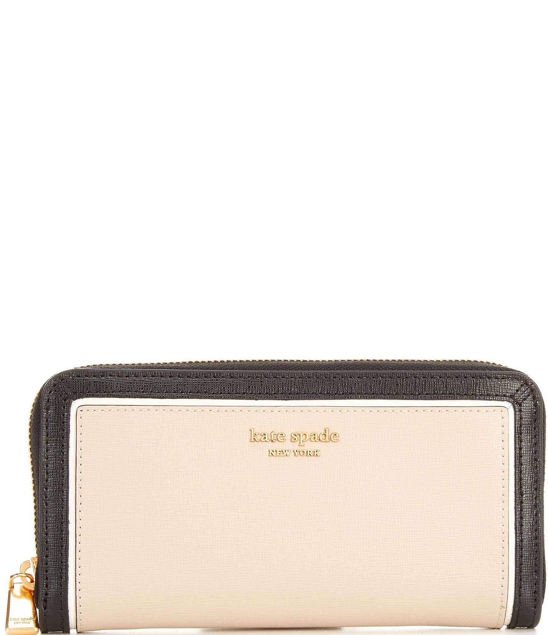 Kate Spade New York Morgan Painterly Houndstooth Embossed Saffiano Leather  Small Slim Bifold Wallet Black Multi One Size