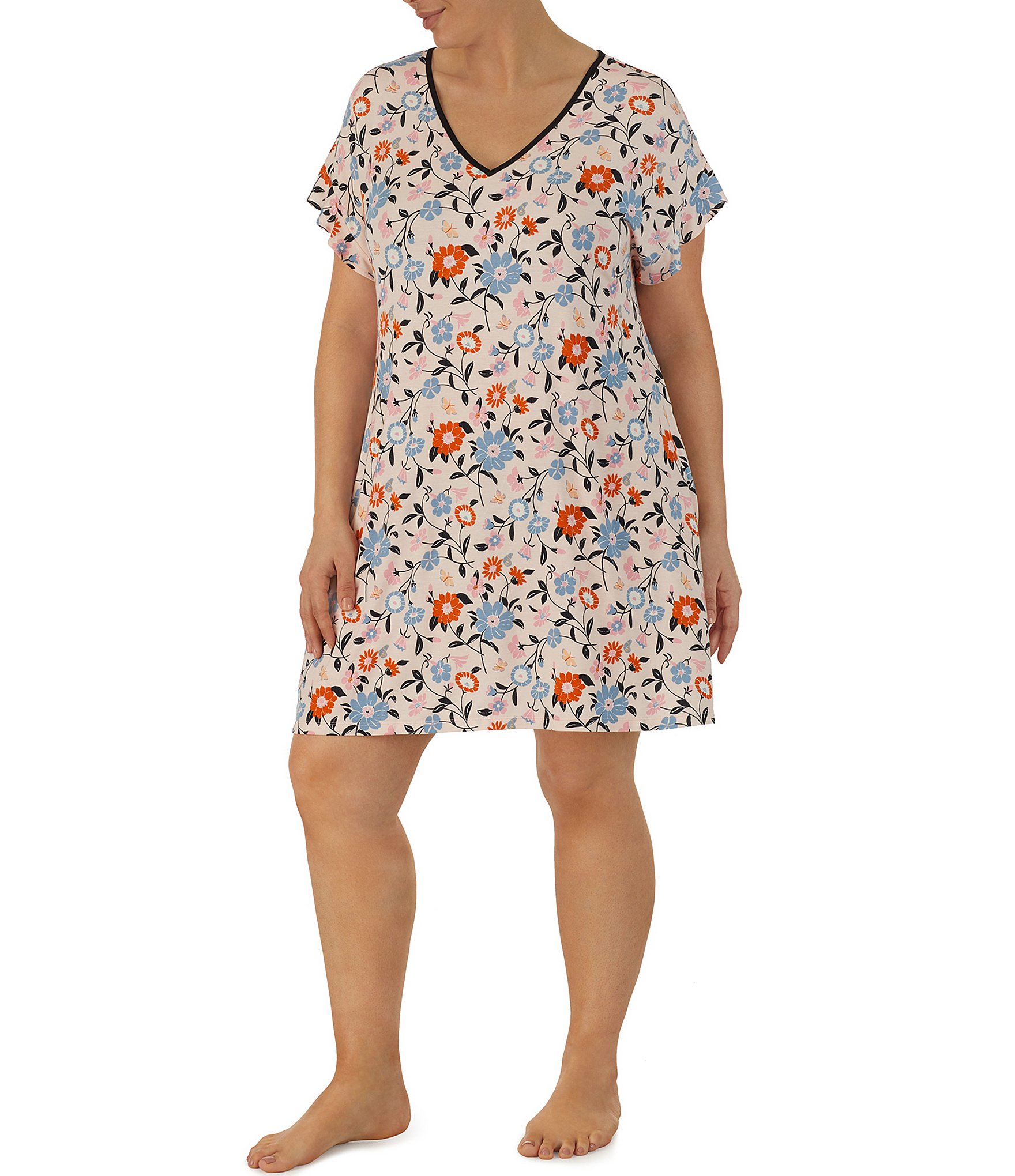 kate spade new york Plus Size Floral Garden Print Knit Short Sleeve V-Neck  Nightgown | Dillard's