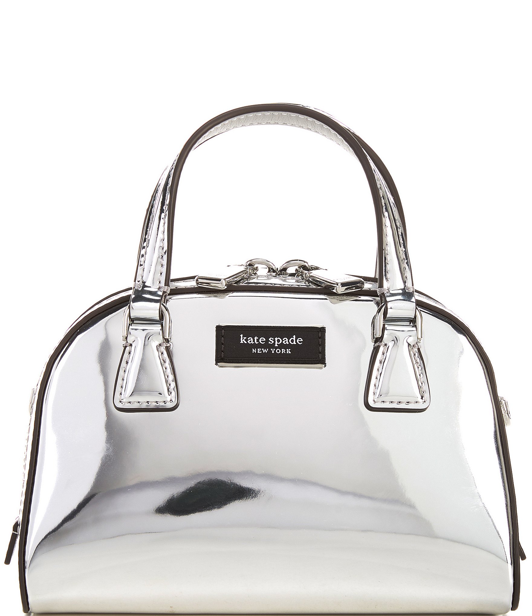 Kate Spade New York Sam Icon Silver Metallic Leather Mini Duffle Satchel Bag Silver