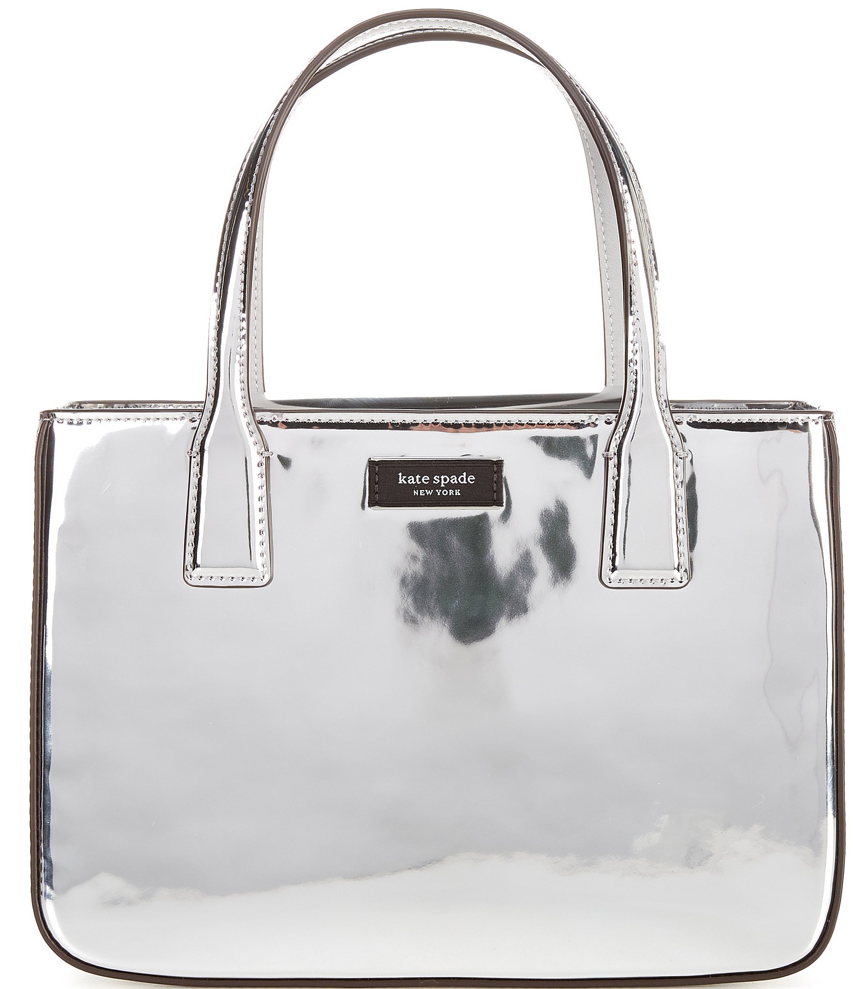 Kate Spade New York Sam Icon Silver Metallic Leather Square Tote Bag Silver