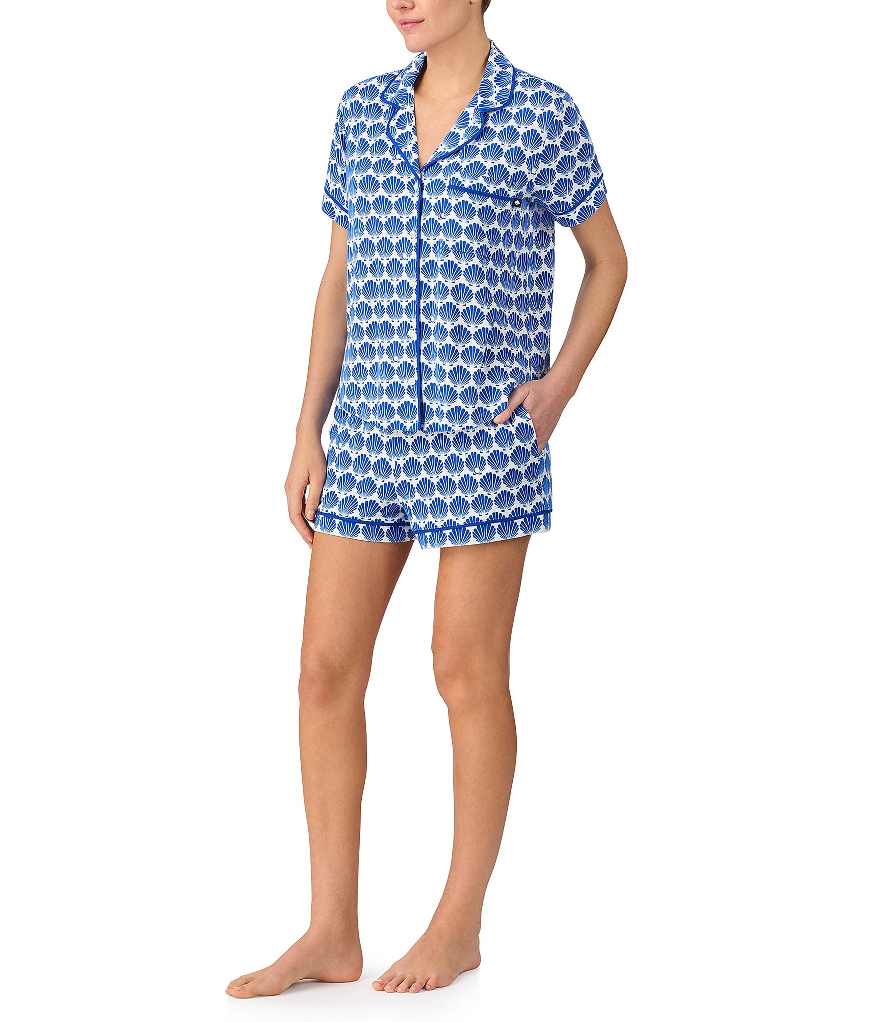Katie AMERICAN PIE ギンガムジャケット kate spade new york Shell Geo Print Short Sleeve Notch