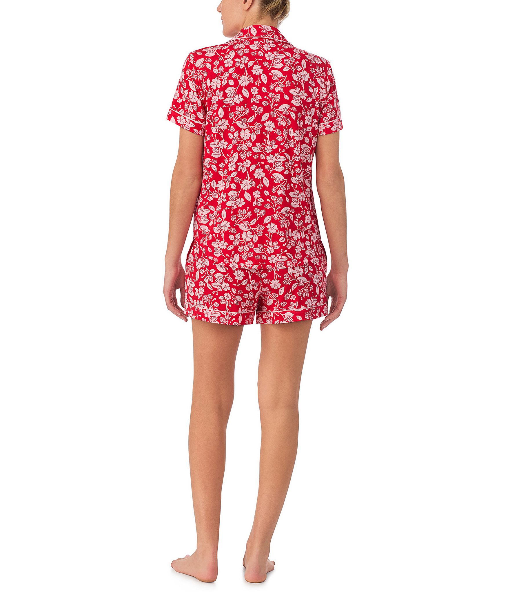 kate spade new york Short Sleeve Notch Collar Cozy Jersey Raspberry Floral Print Pajama Set