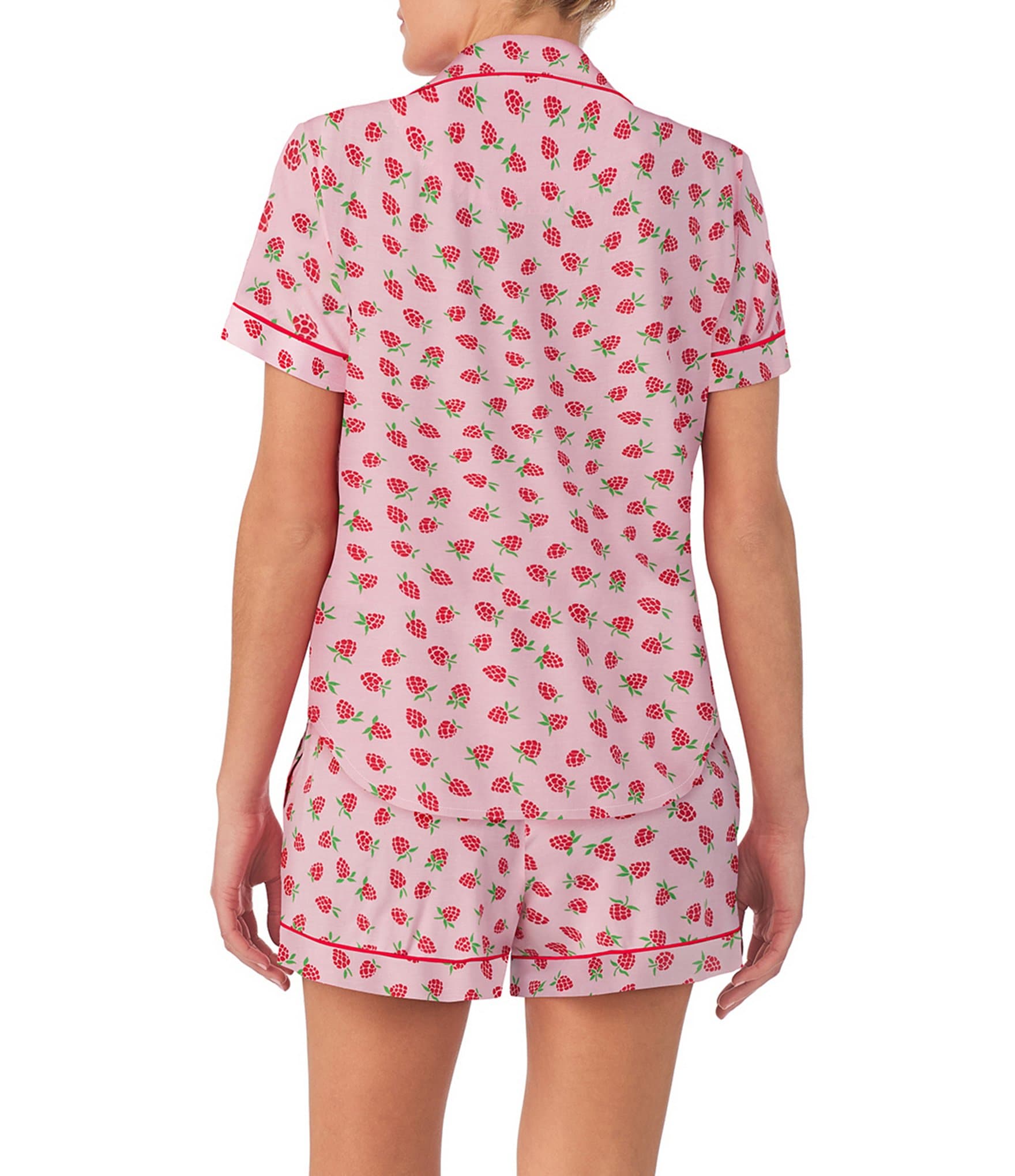 kate spade new york Short Sleeve Notch Collar Cozy Jersey Raspberry Print Pajama Set