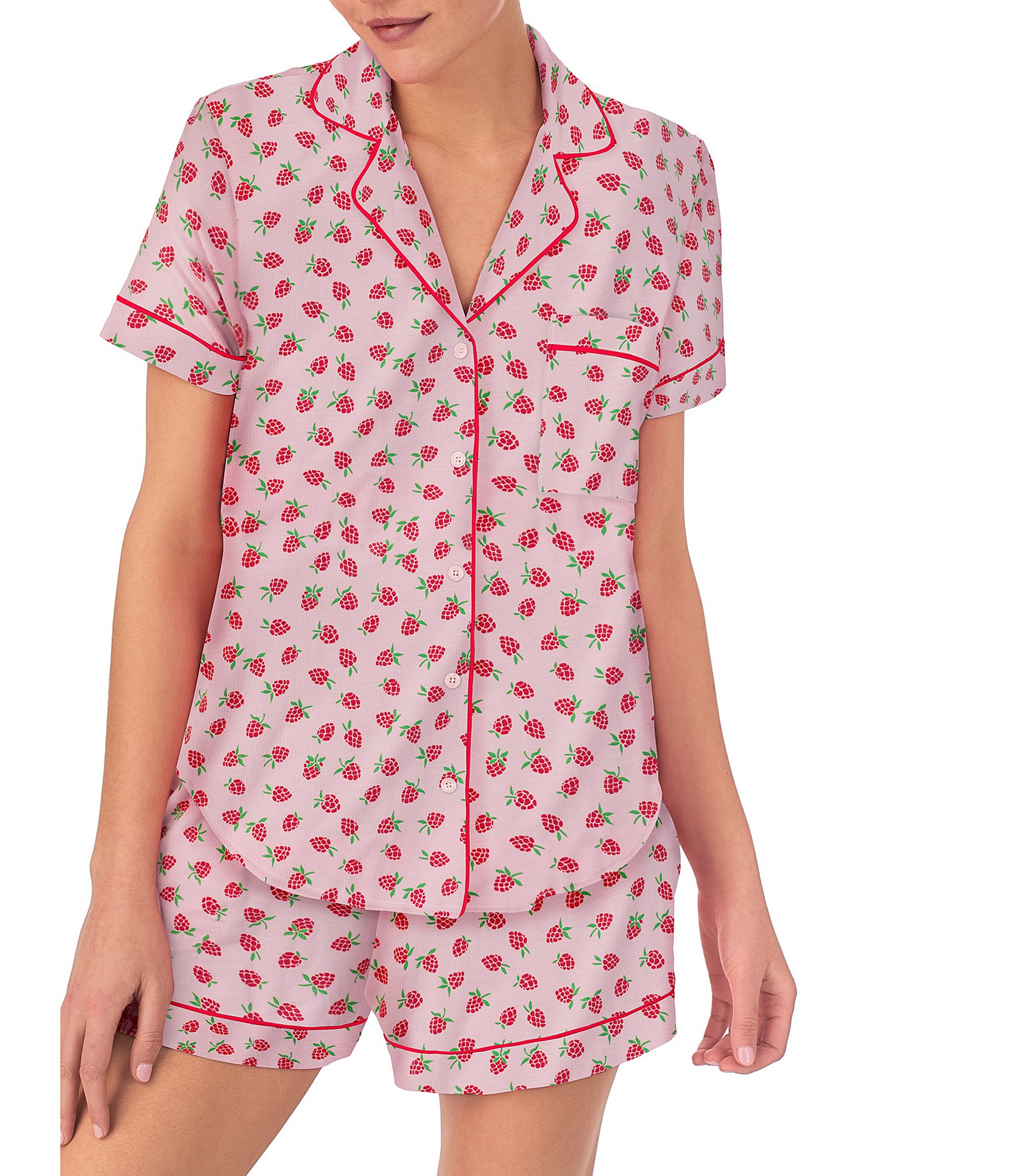 kate spade new york Short Sleeve Notch Collar Cozy Jersey Raspberry Print Pajama Set