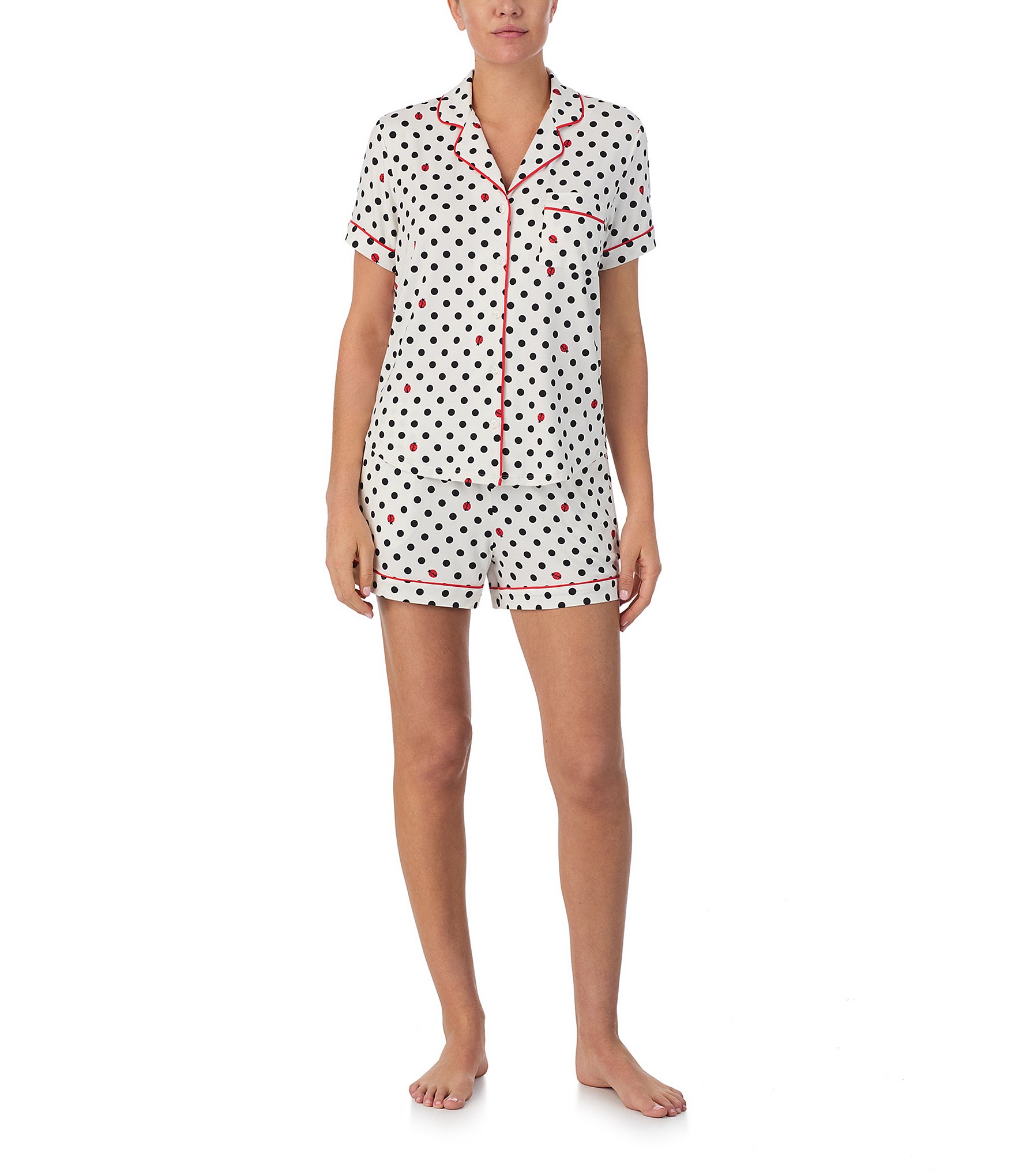 kate spade new york Short Sleeve Notch Collar Ladybug Dot Cozy Jersey ...