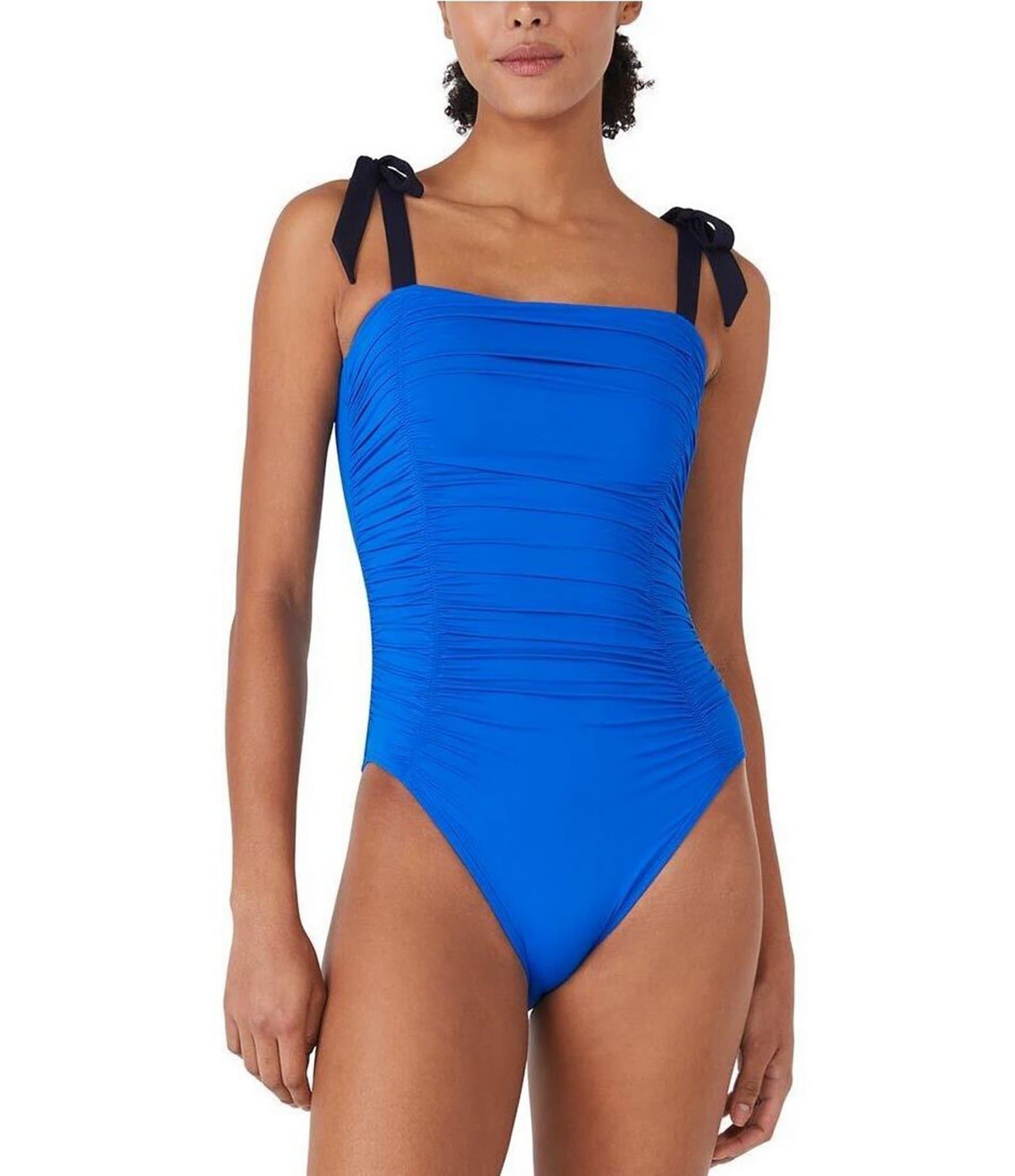 Tommy Bahama Pearl Solids Over the Shoulder High Neck Tummy Control One  Piece Swimsuit