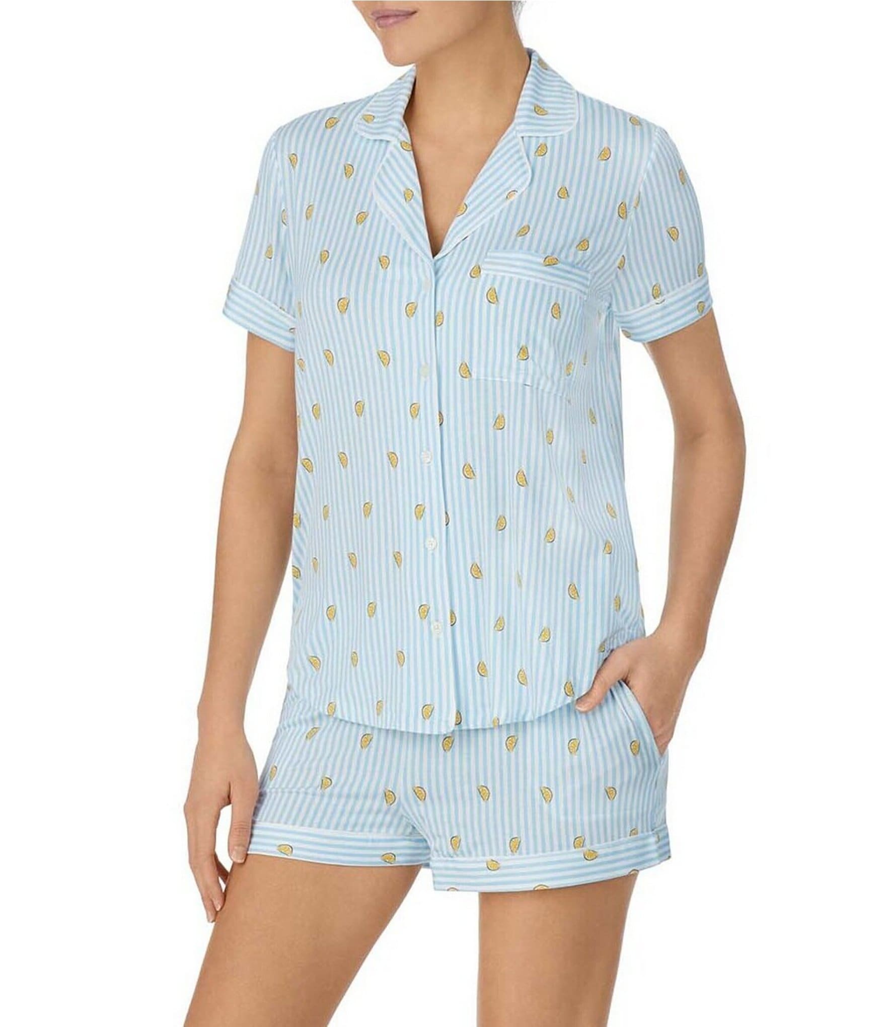 kate spade new york Stripe Print Notch Collar Short Sleeve Knit Short Pajama Set