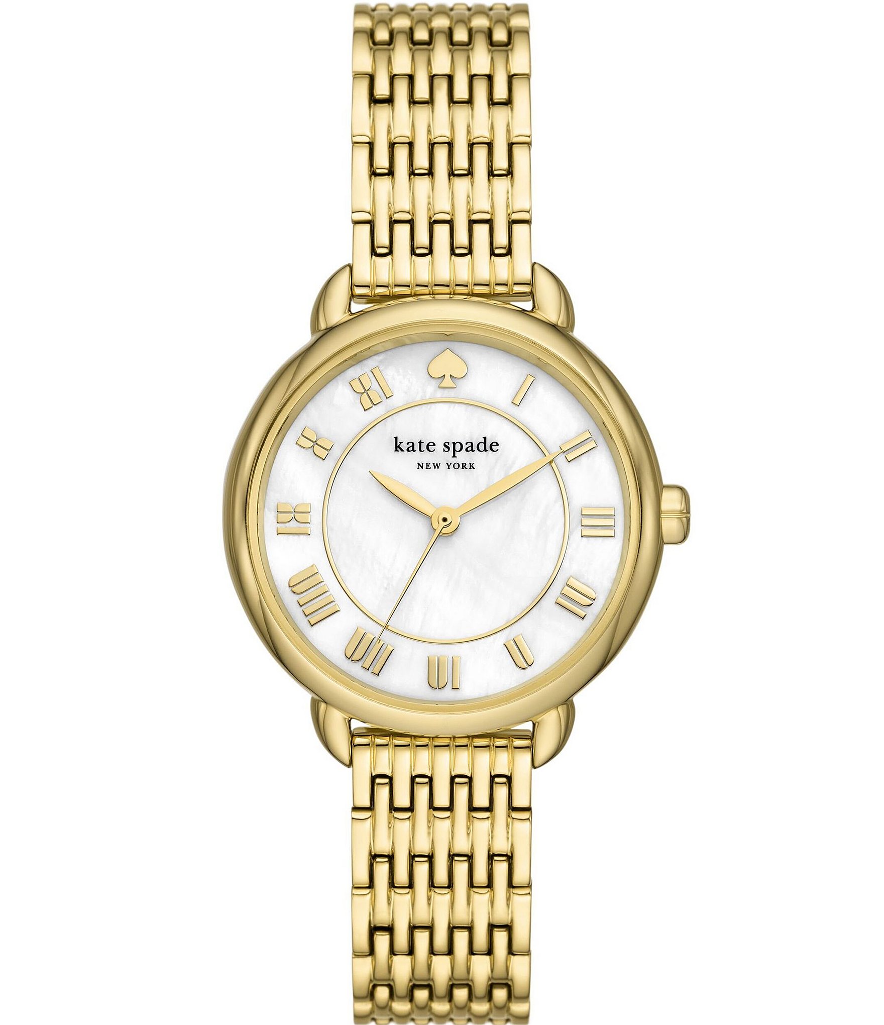 kate spade new york Women's Lily Avenue Mother-of-Pearl Dial Three Hand Gold Tone Stainless Steel Bracelet Watch