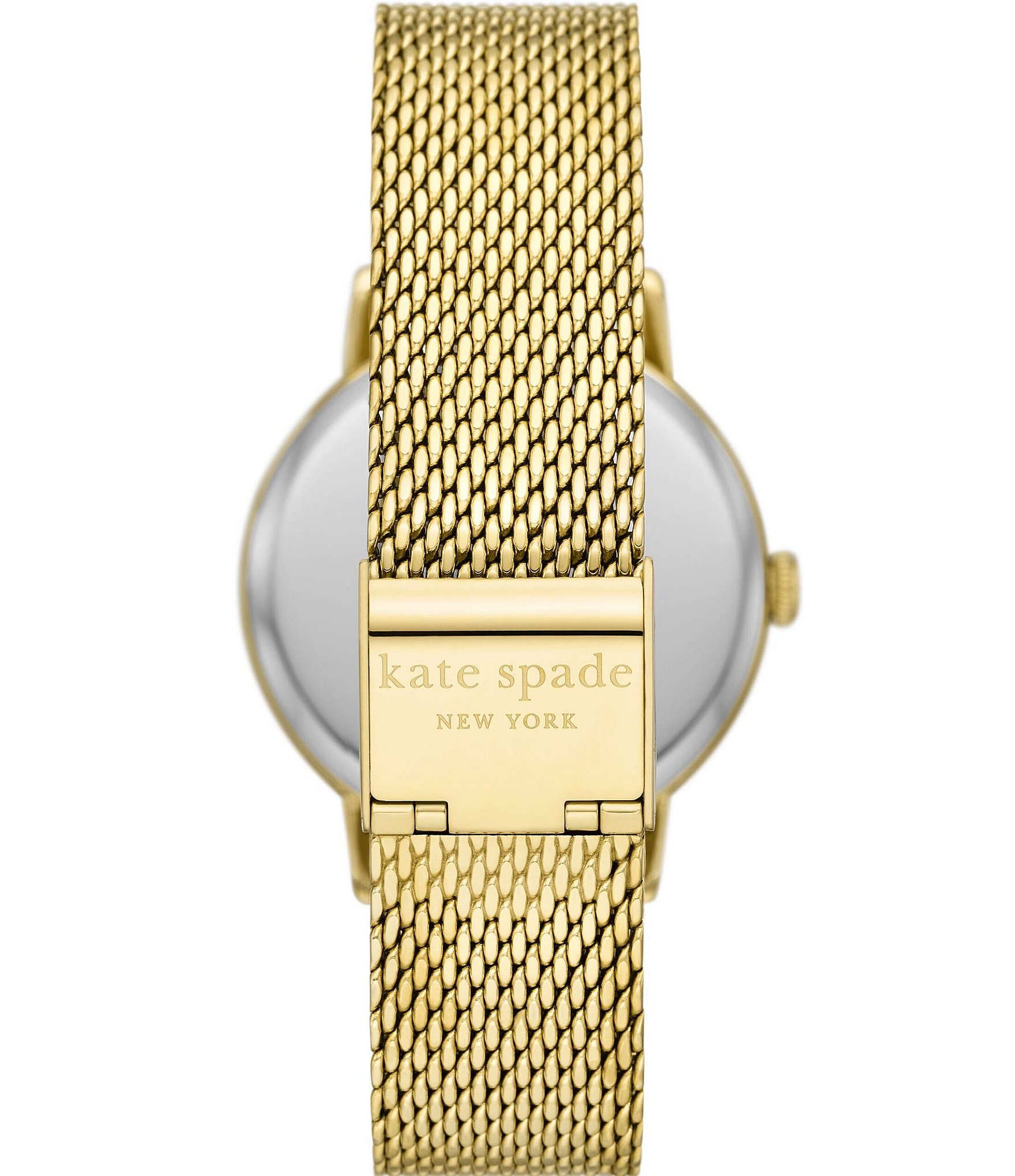 kate spade new york Women's Metro Three Hand Gold Tone Crystal Stainless Steel Mesh Bracelet Watch