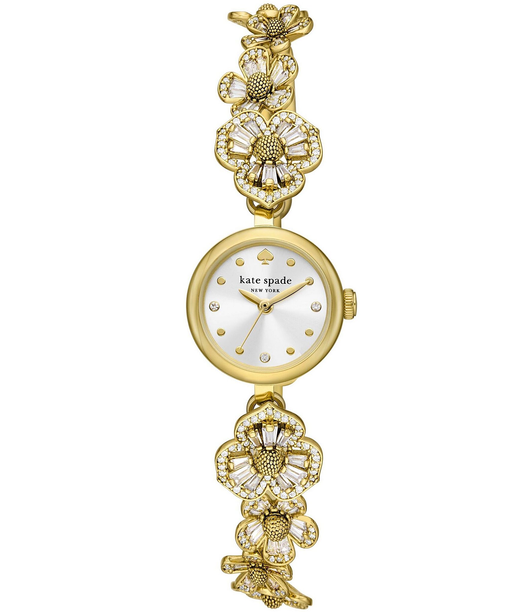 kate spade new york Women's Monroe Gold Floral Crystal Tone Stainless Bracelet Watch