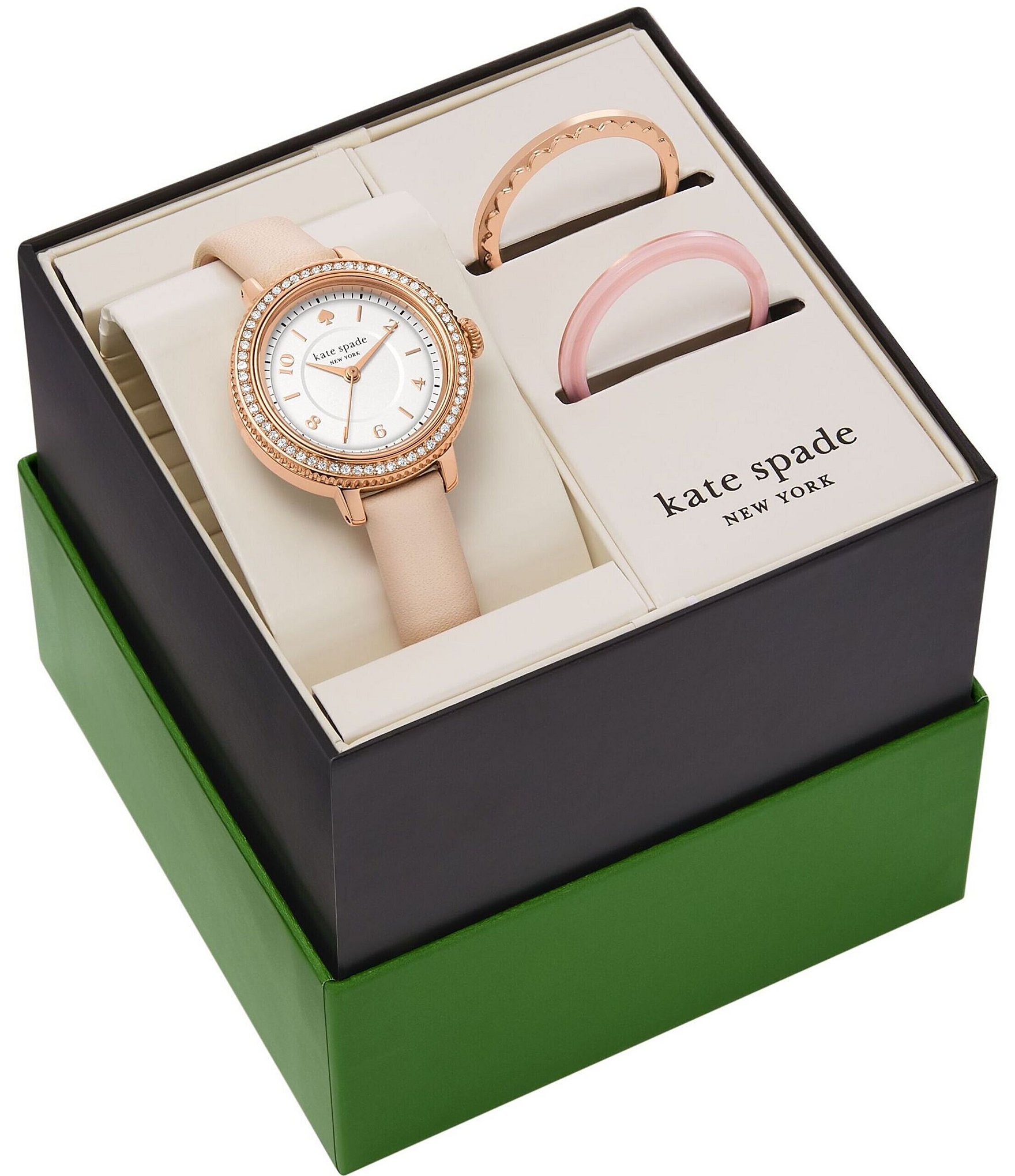 kate spade new york Women's Morningside Pink Leather Strap Watch and Case Set