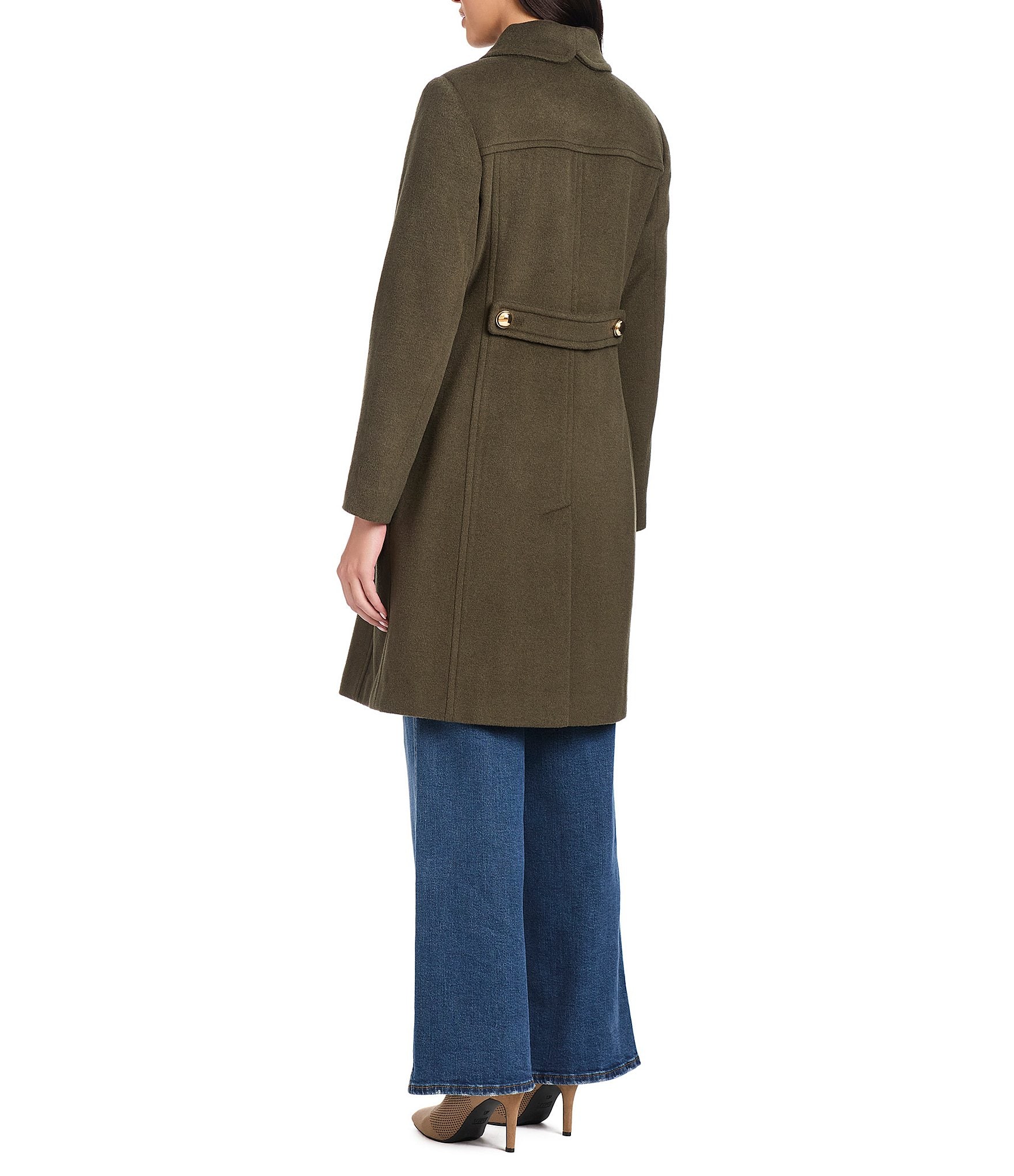 kate spade new york Wool Blend Point Collar Belted Tab A-Line Single Breasted Coat