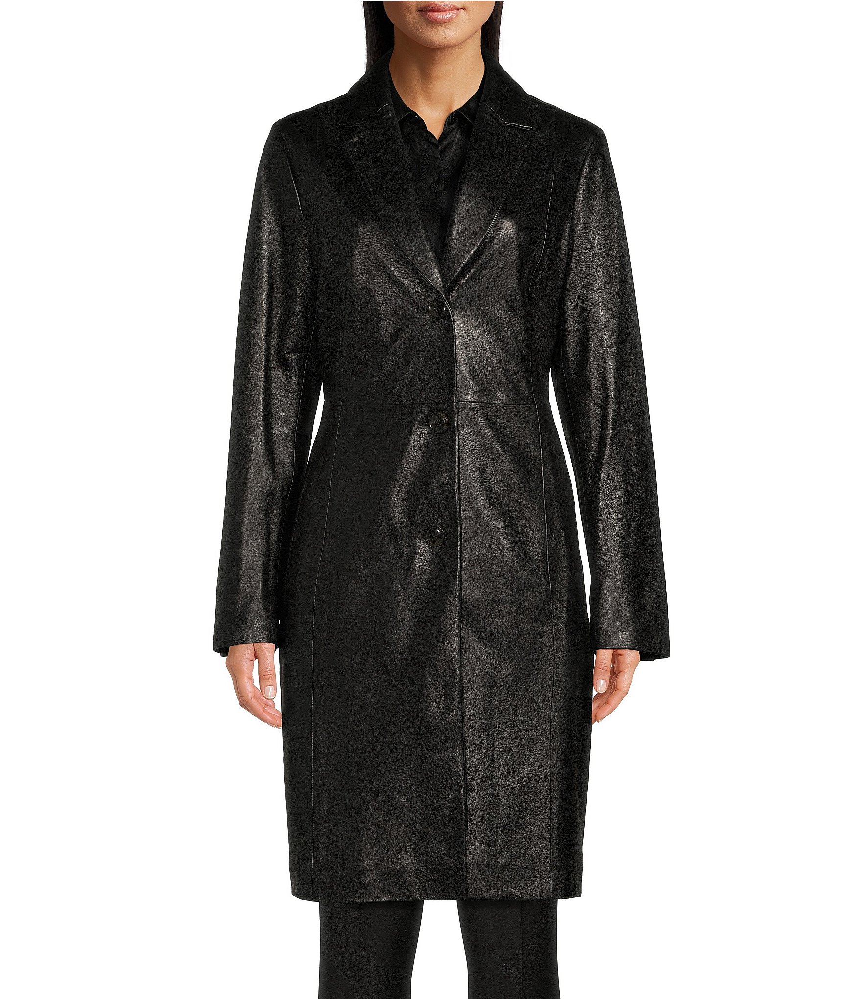 Katherine Kelly Genuine Lamb Leather Classic Notch Collar Coat