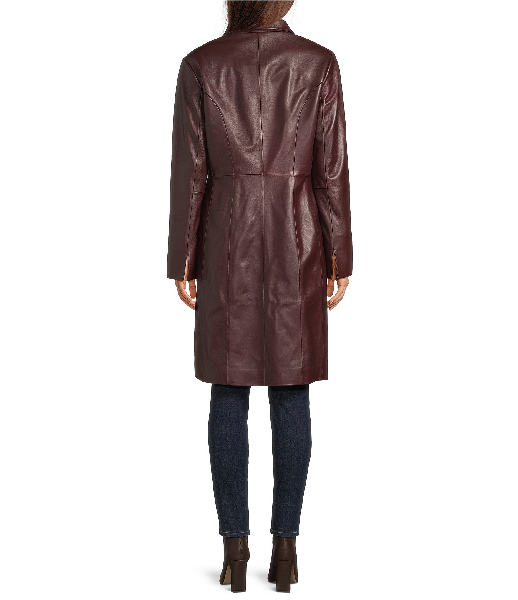 Katherine Kelly Genuine Lamb Leather Tulip Collar Snap Front Coat