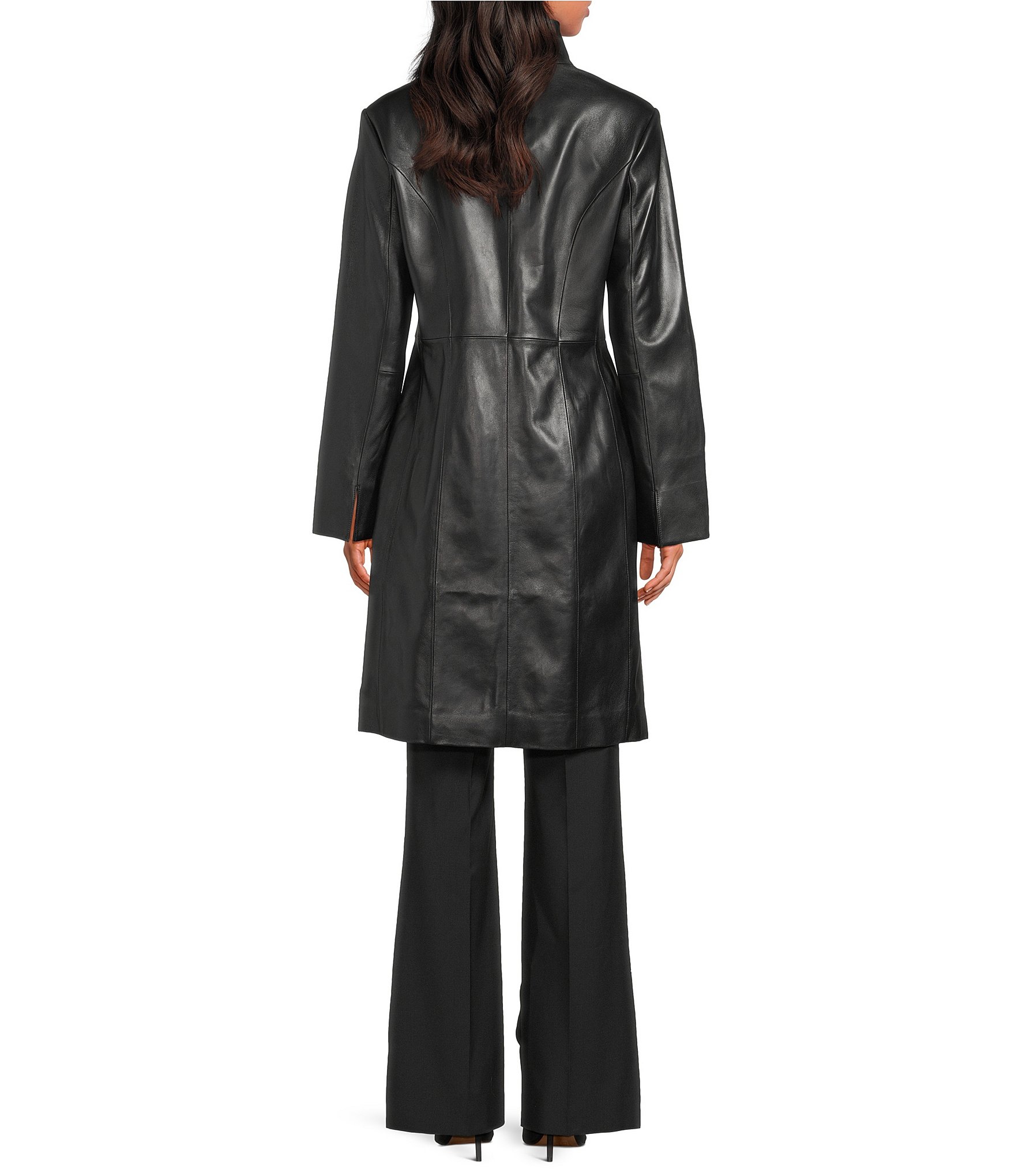 Katherine Kelly Genuine Lamb Leather Tulip Collar Snap Front Coat