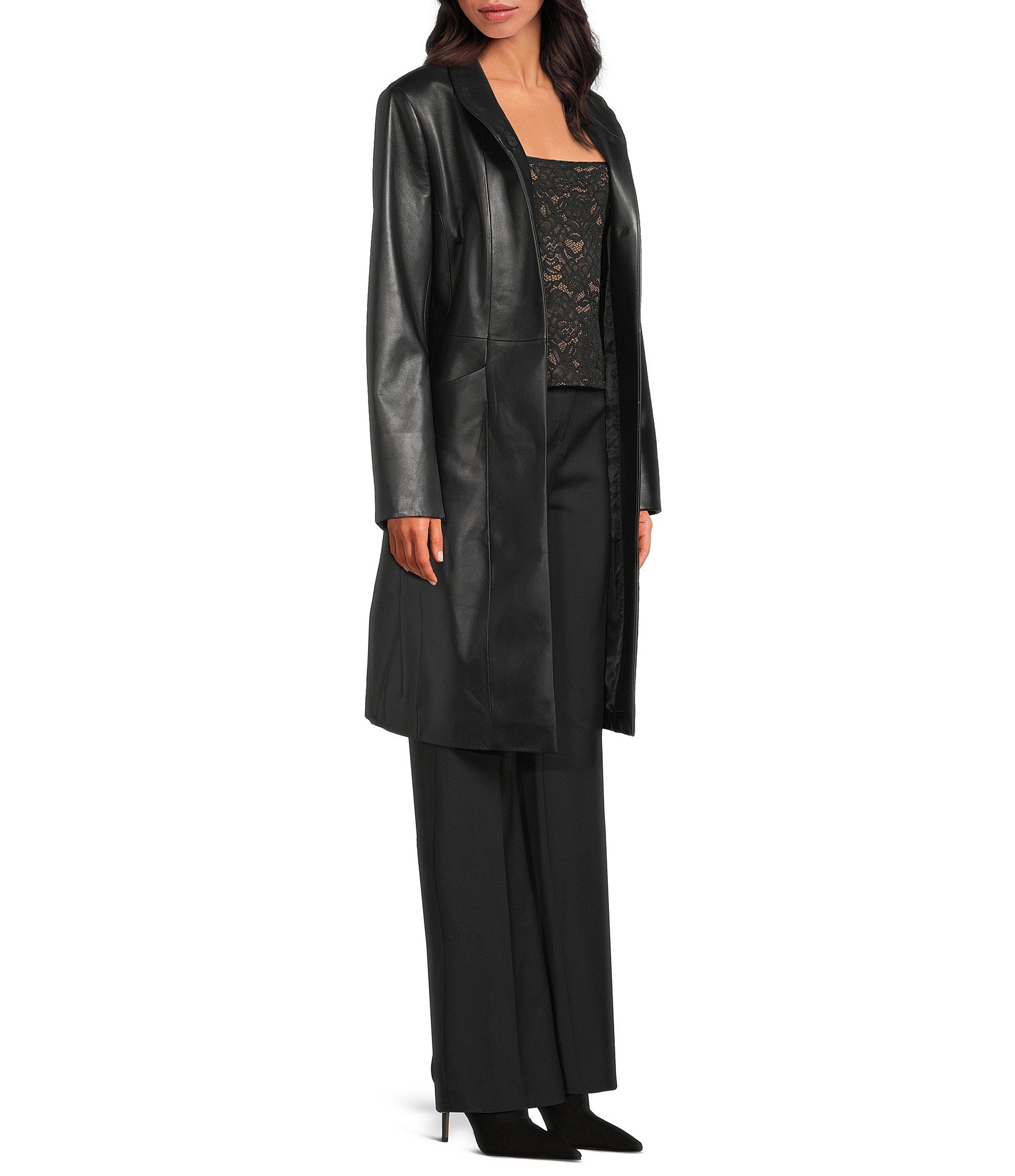 Katherine Kelly Genuine Lamb Leather Tulip Collar Snap Front Coat