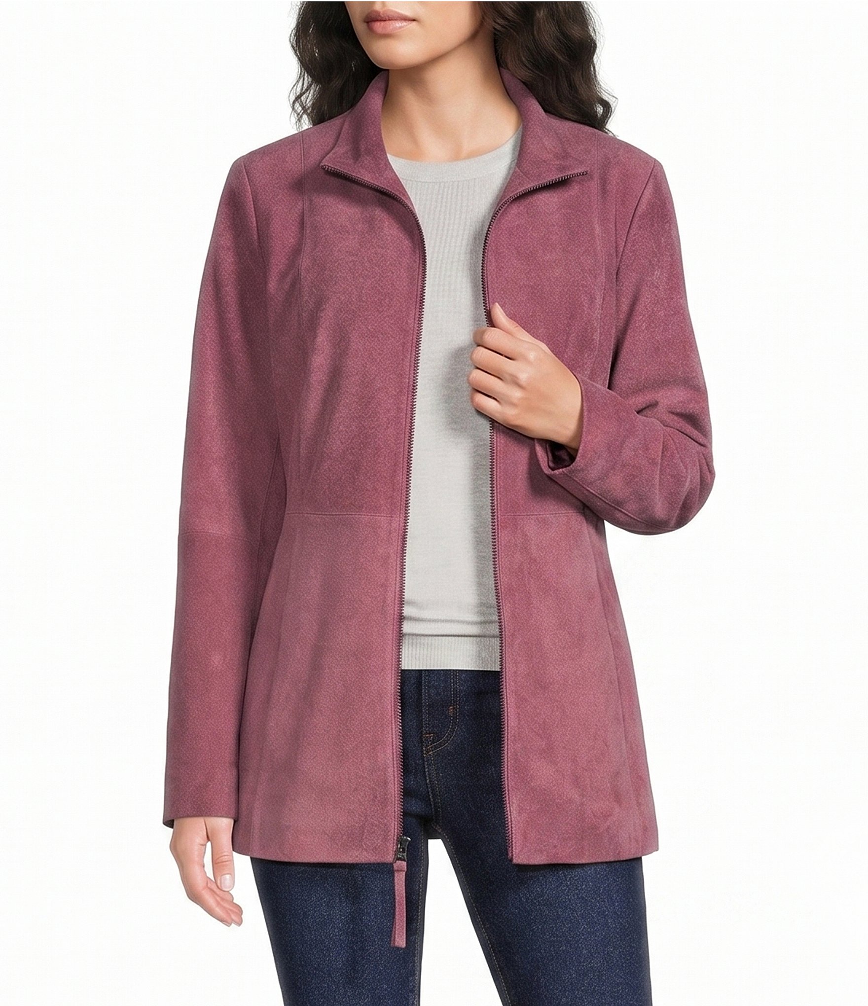 Katherine Kelly Genuine Leather Suede Coat with Removable Shearling Hood