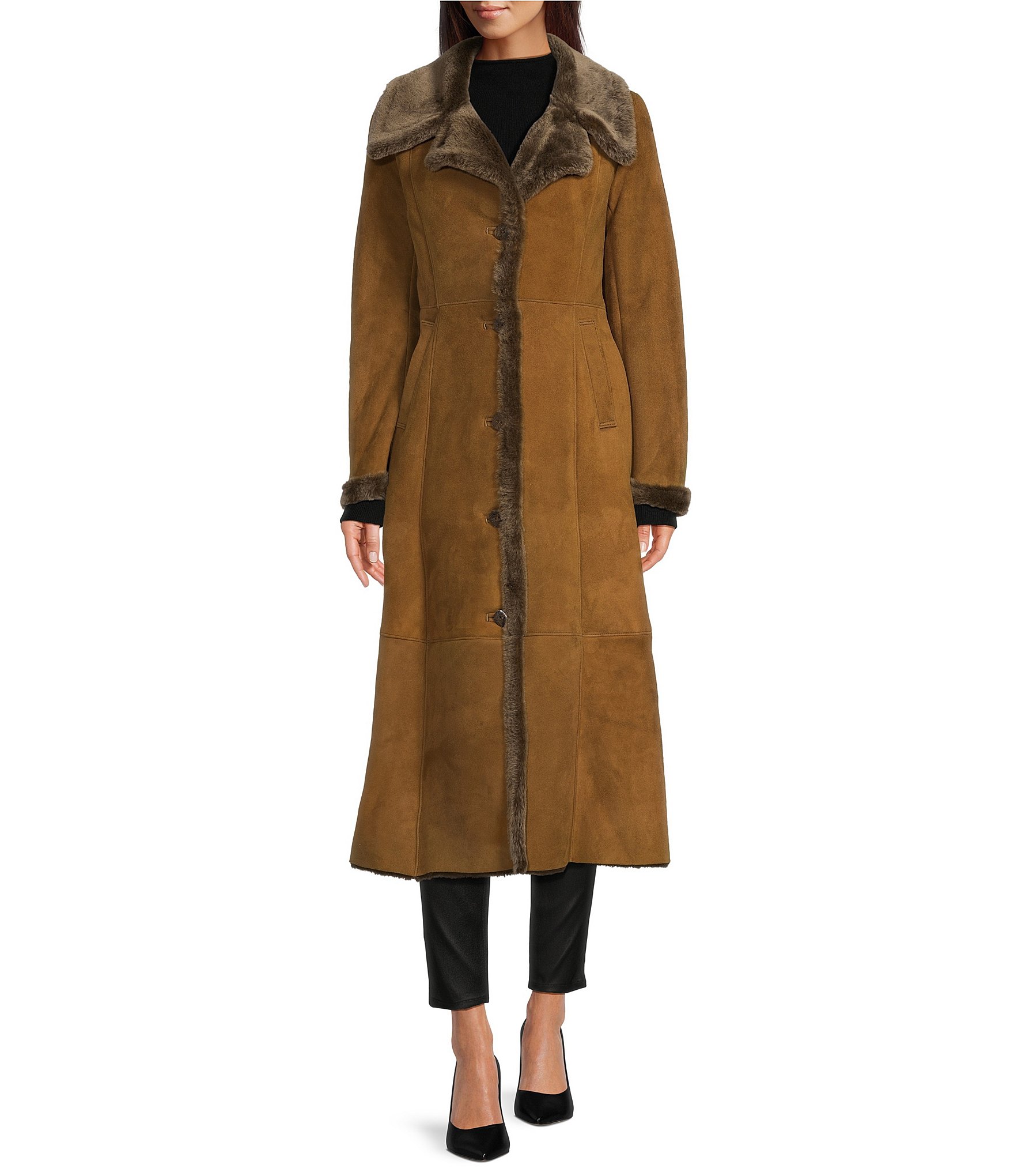 Katherine Kelly Genuine Shearling Notch Collar Coat