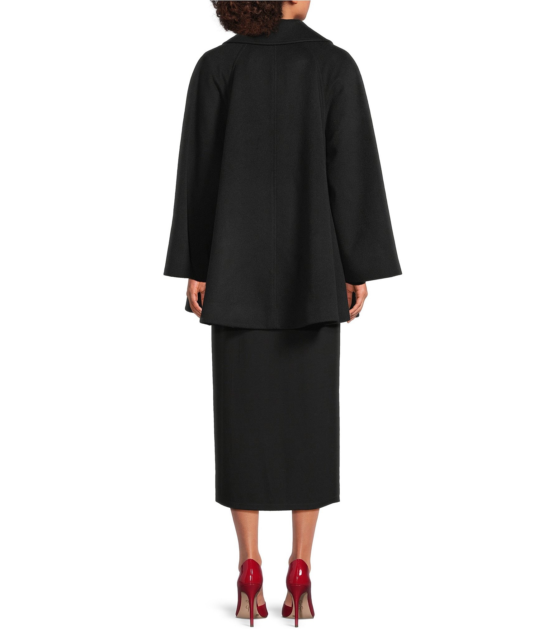 Katherine Kelly Removable Faux Fur Collar Pure Wool Cape