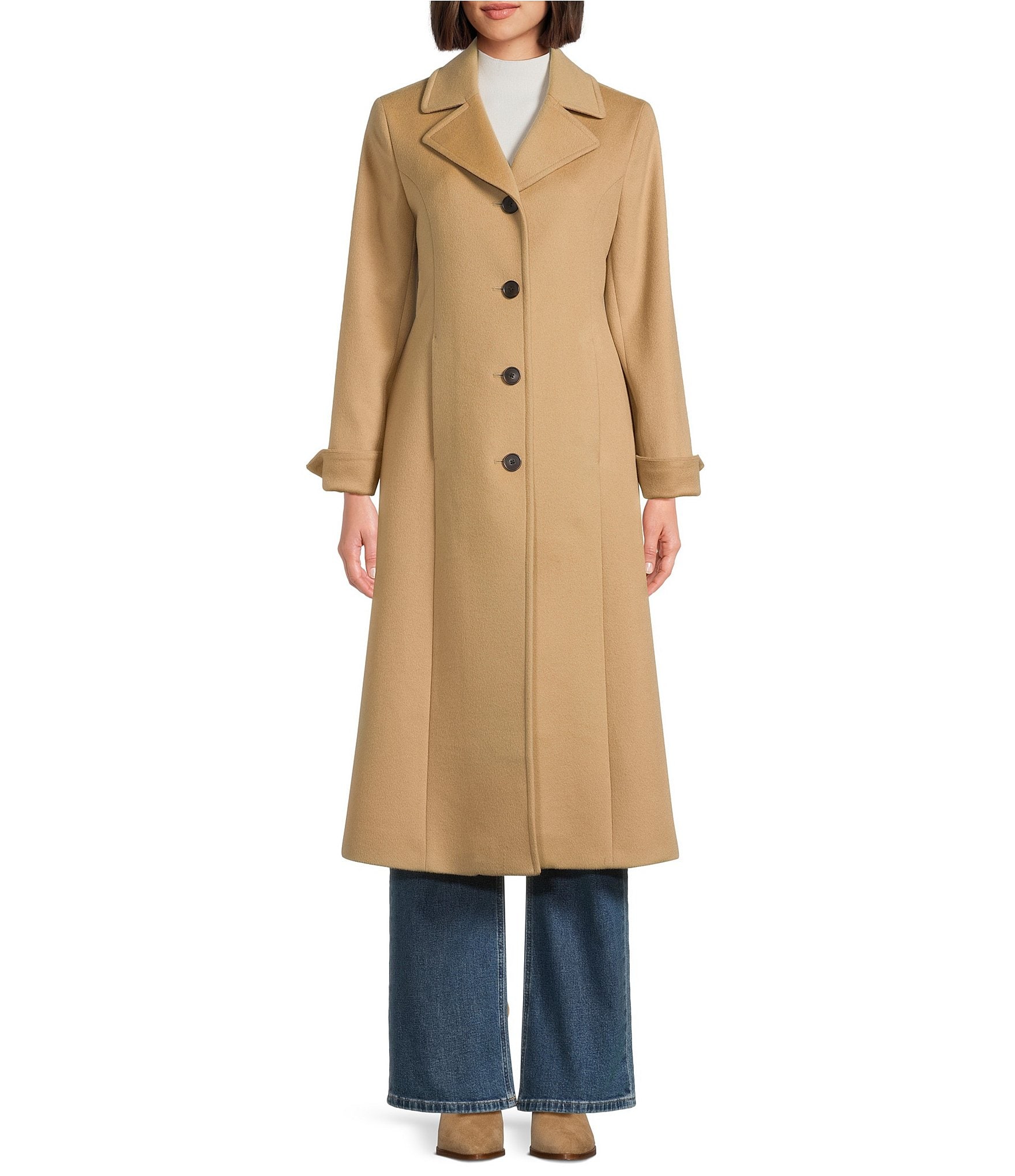 Katherine Kelly Pure Wool Notch Collar Button Front Maxi Coat