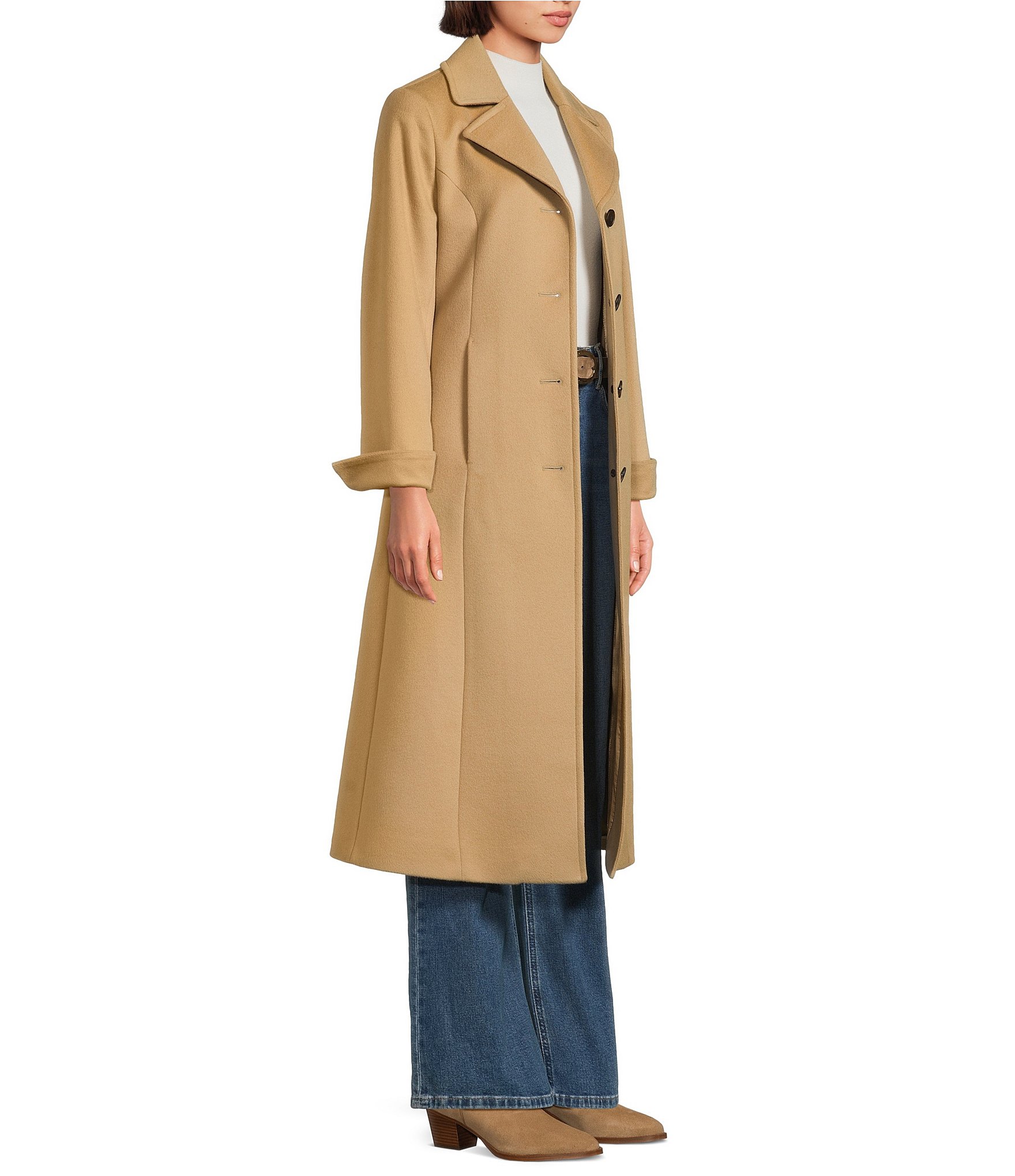 Katherine Kelly Pure Wool Notch Collar Button Front Maxi Coat