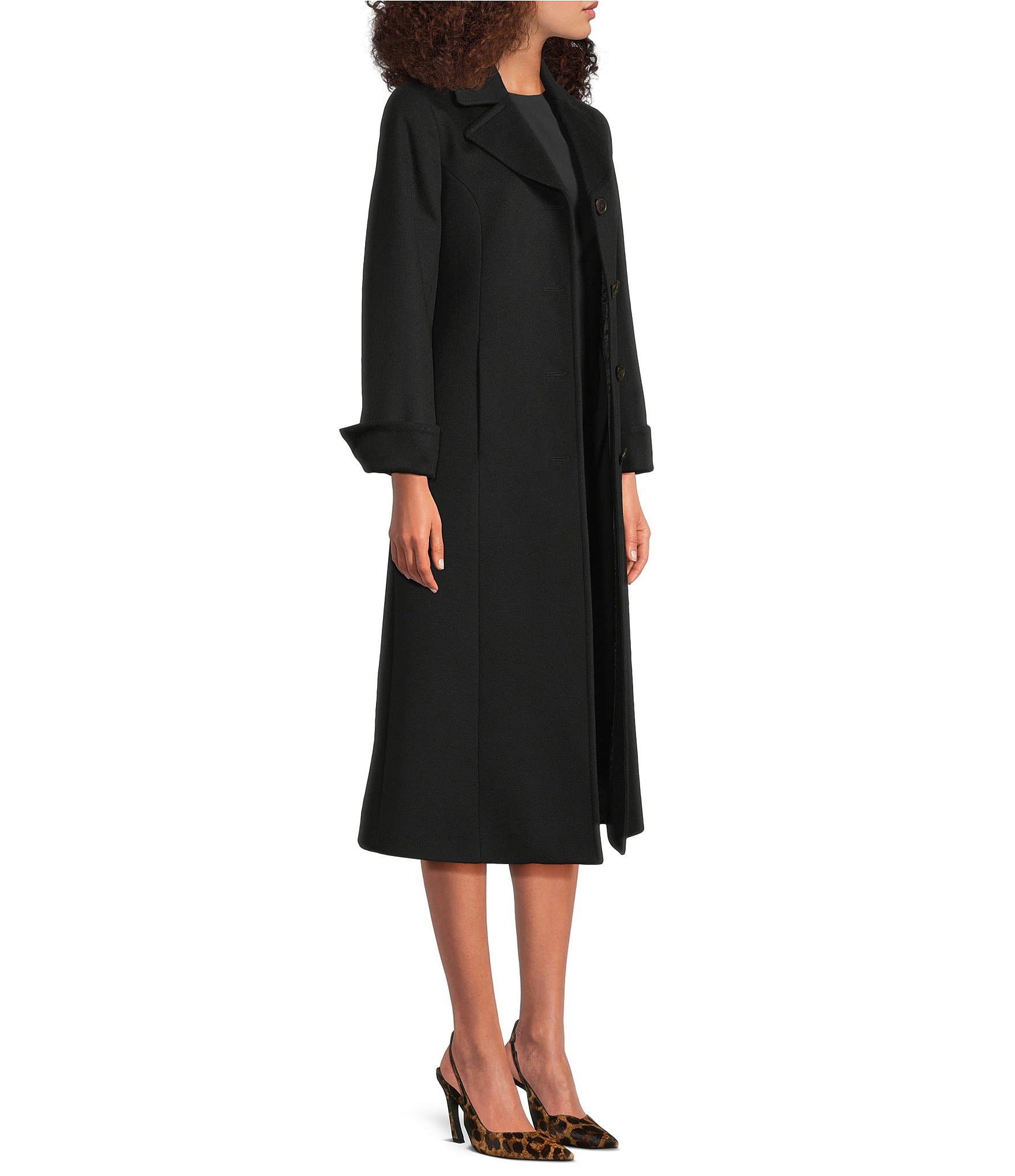 Katherine Kelly Pure Wool Notch Collar Button Front Maxi Coat