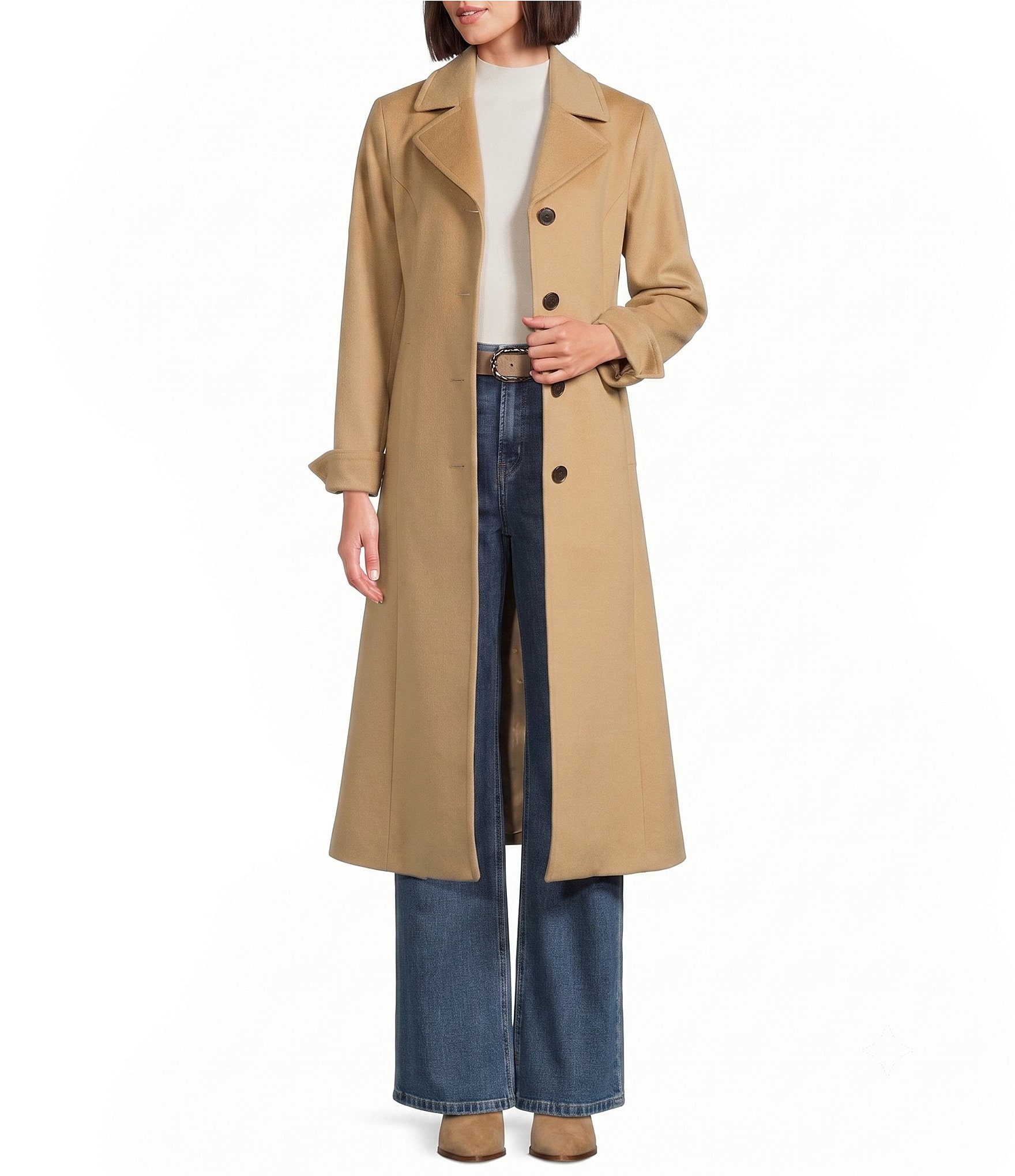 Katherine Kelly Pure Wool Notch Collar Button Front Maxi Coat