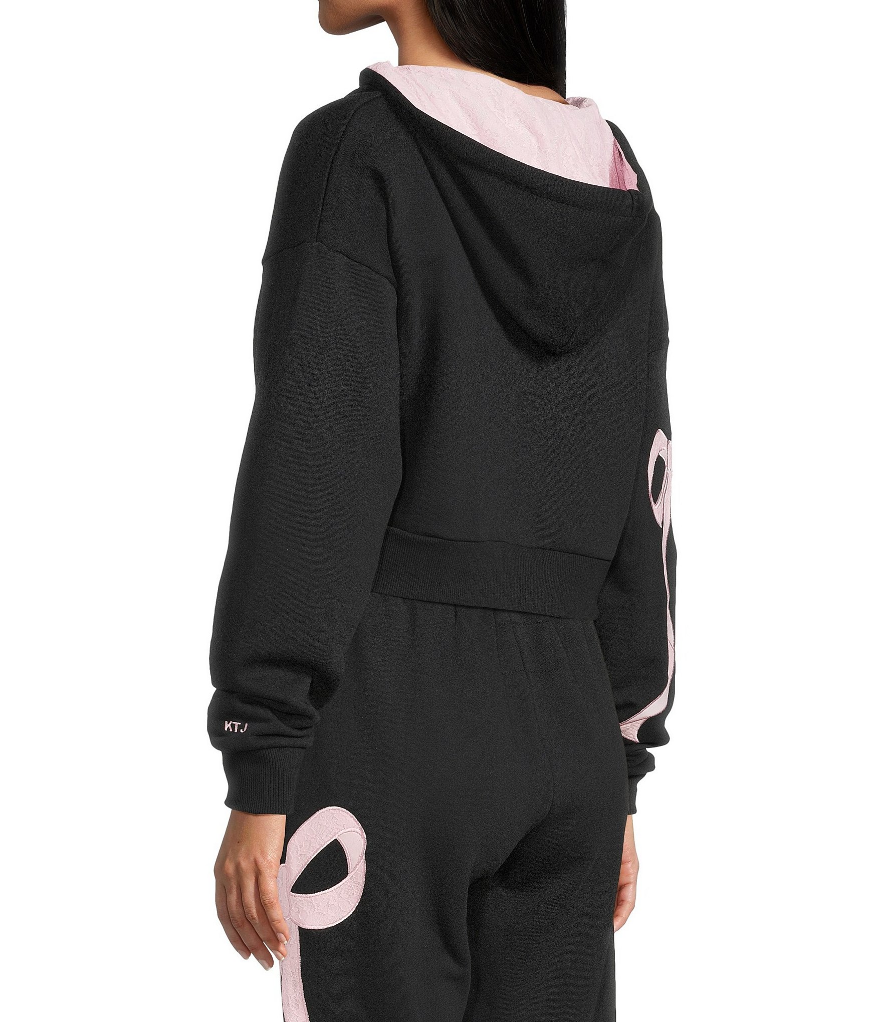 KatieJNYC Dylan Bow/Lace Coordinating Zip Up Hoodie