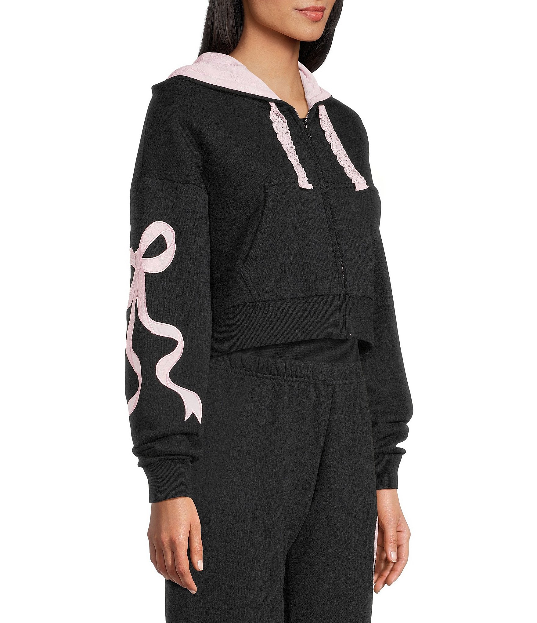 KatieJNYC Dylan Bow/Lace Coordinating Zip Up Hoodie