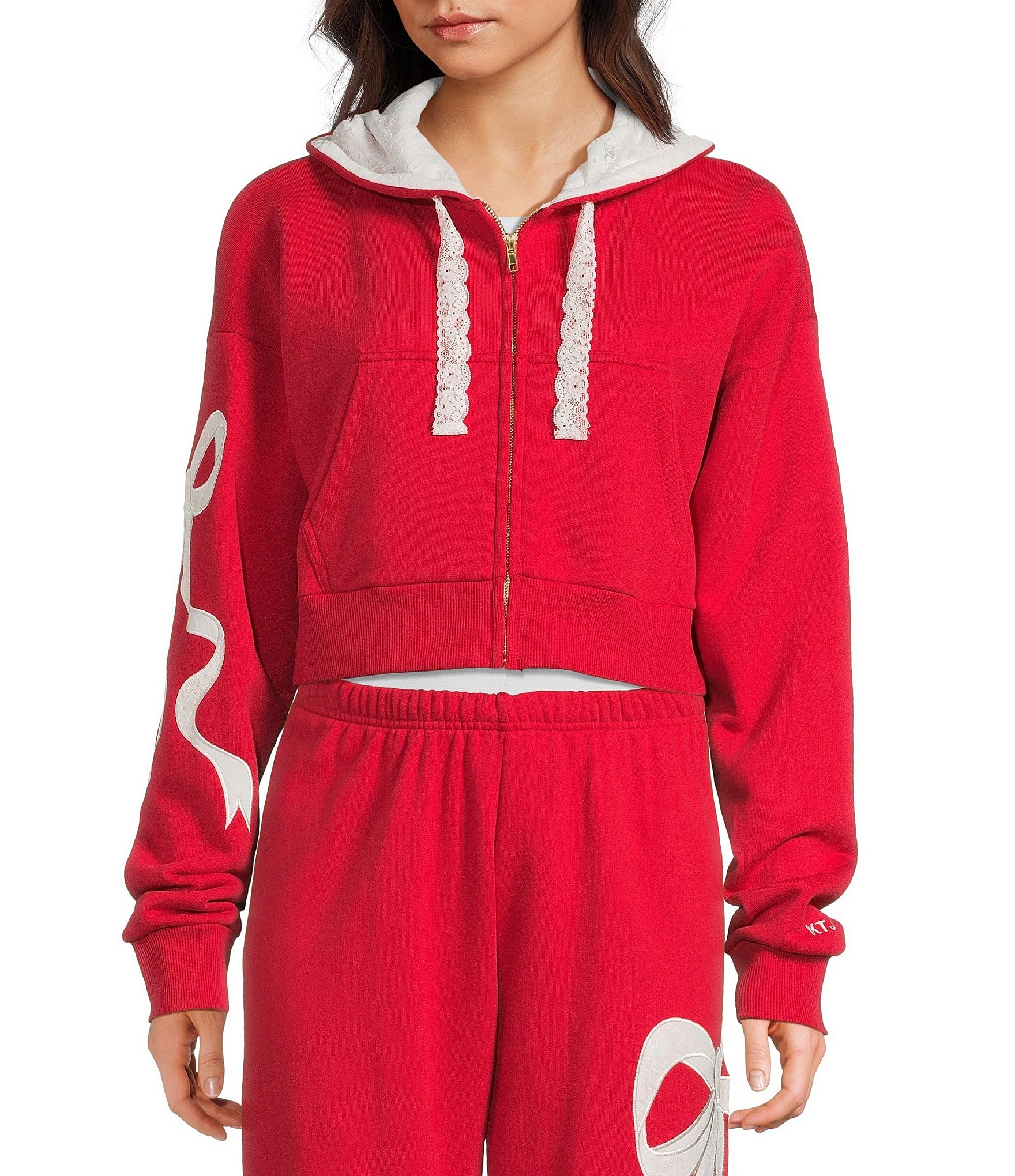 KatieJNYC Dylan Bow/Lace Coordinating Zip Up Hoodie