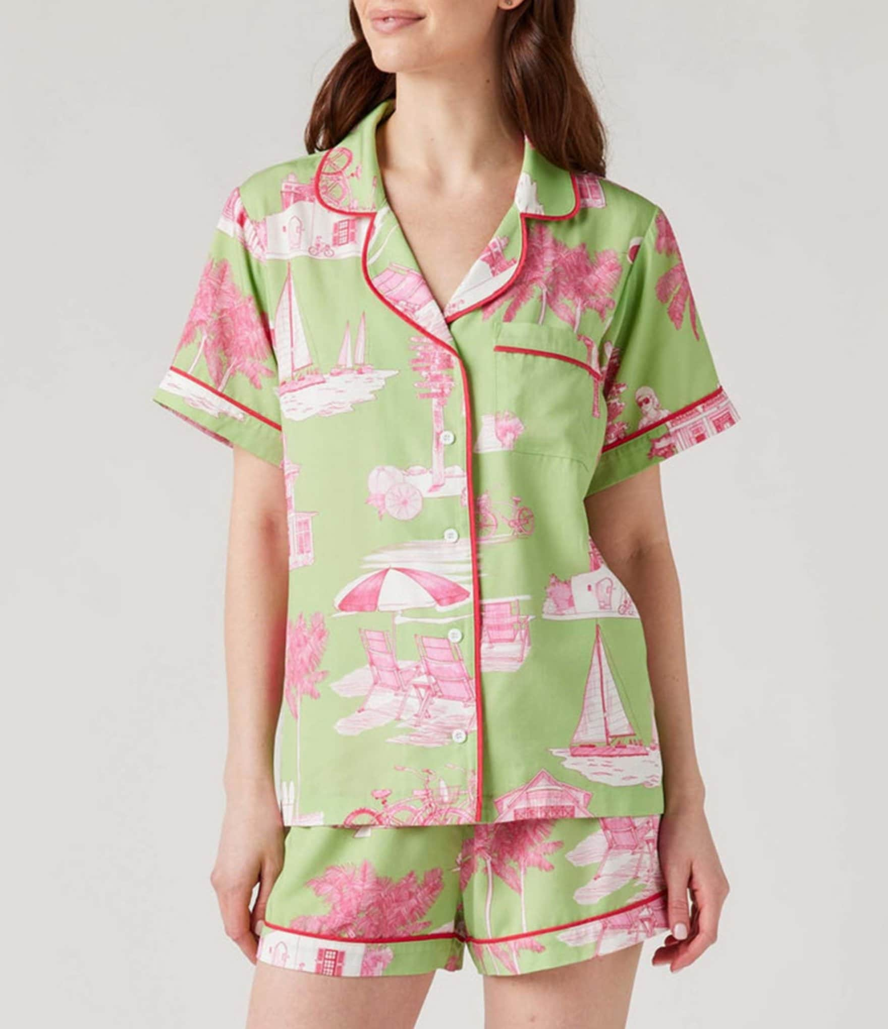 Katie Kime Florida Toile Woven Shorty Pajama Set | Dillard's