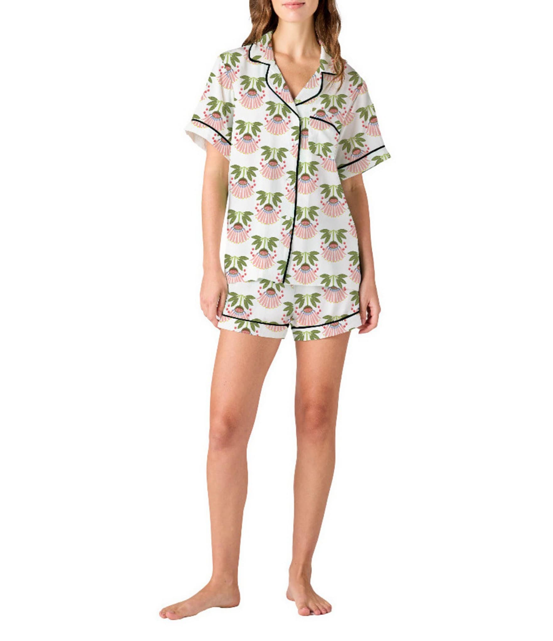 Katie Kime Summer Bouquet Woven Short Sleeve Notch Collar Shorty Pajama Set