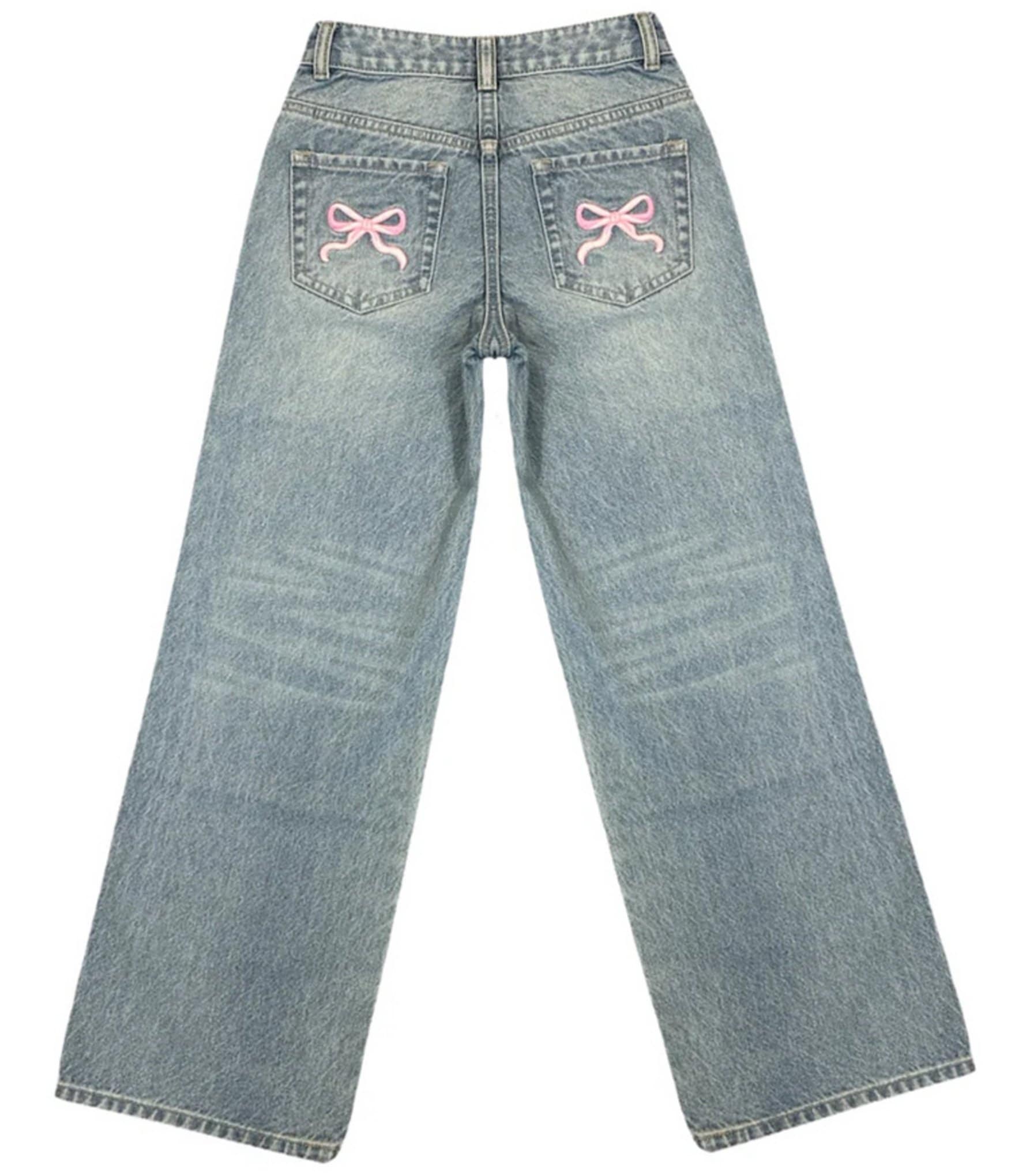 KatieJNYC Big Girls Chicago Bow-Stamped-Pattern Low-Rise Wide-Leg Jeans