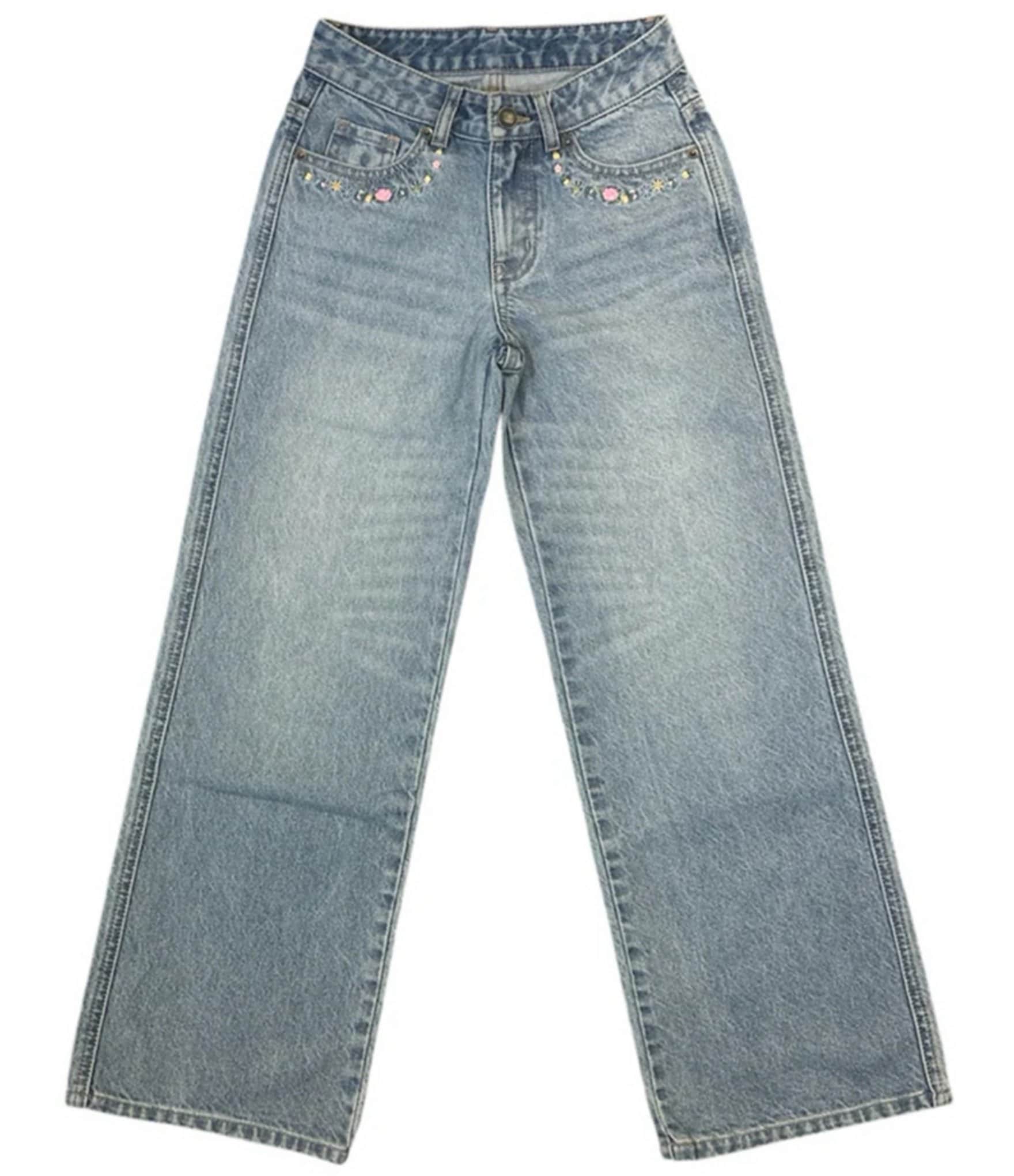 KatieJNYC Big Girls Chicago Bow-Stamped-Pattern Low-Rise Wide-Leg Jeans
