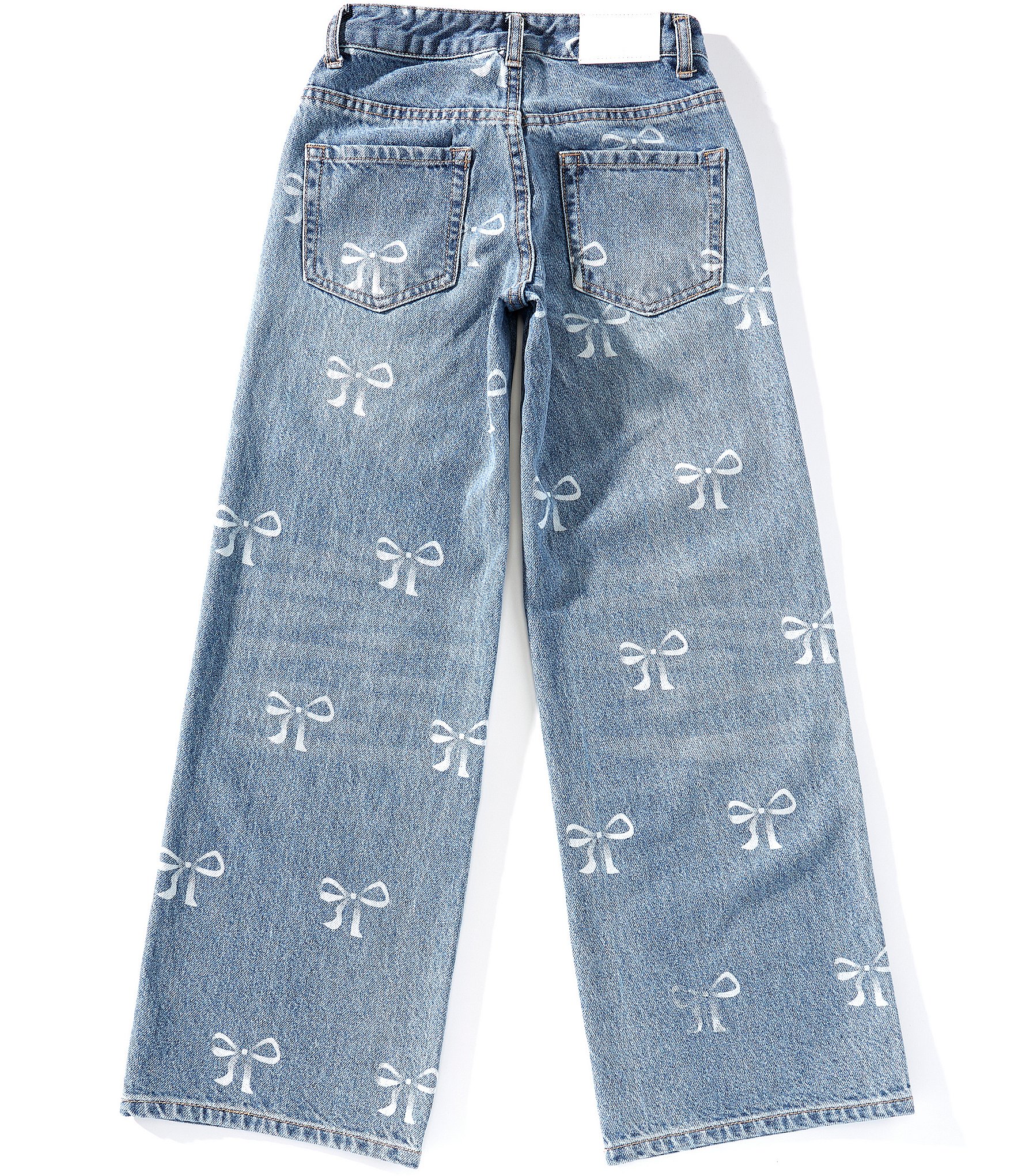 KatieJNYC Big Girls Chicago Bow-Embroidered-Pocket Low-Rise Wide-Leg Jeans