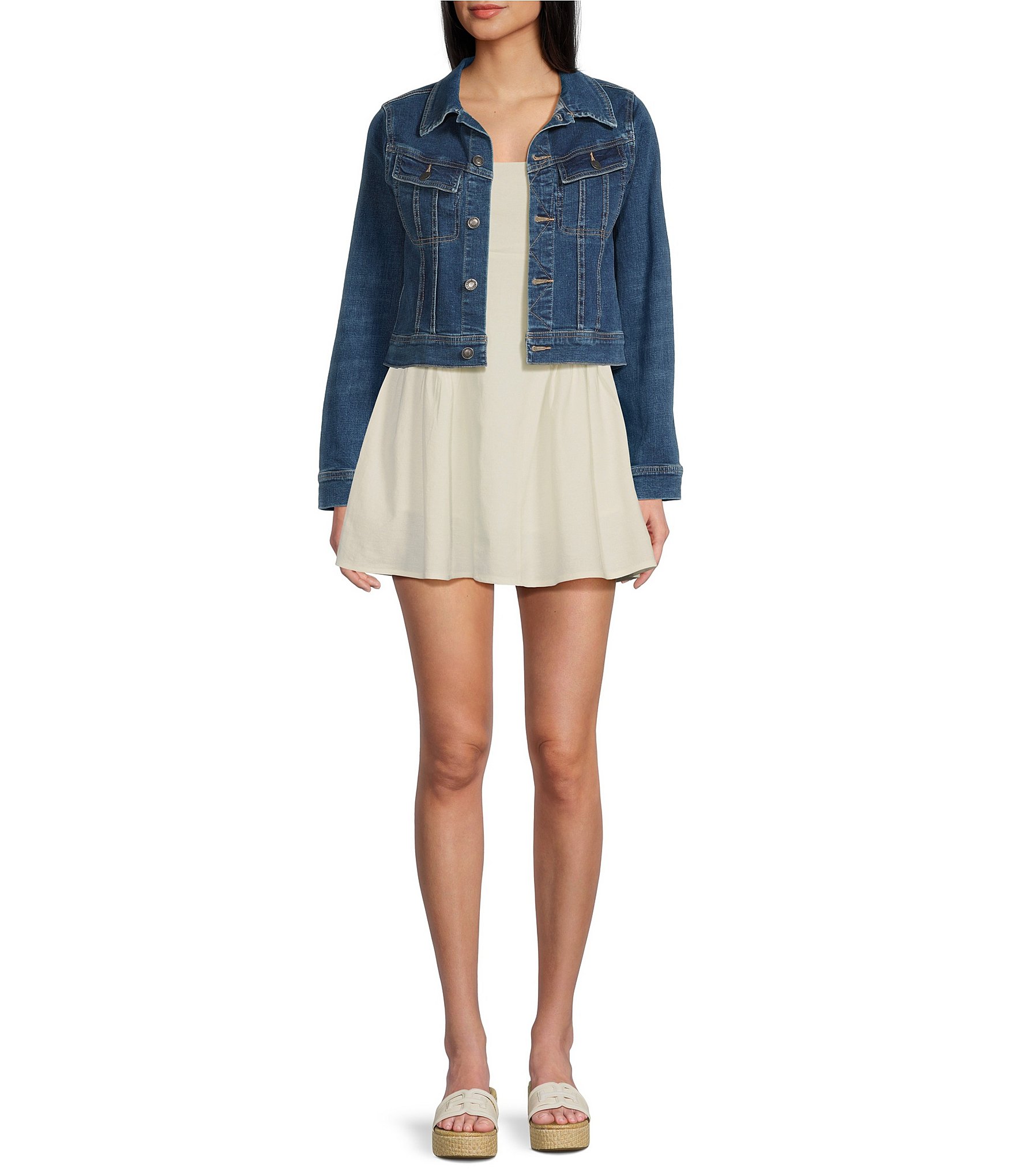 KatieJNYC Dallas Denim Point Collar Button Front Jacket