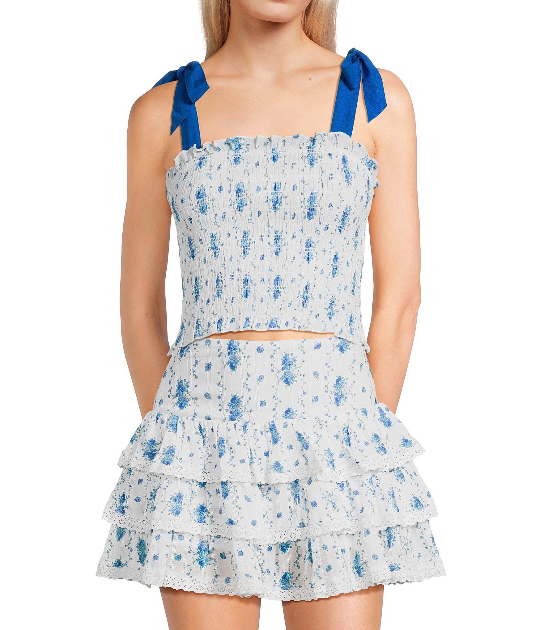 KatieJNYC Sunnie Smocked Tie Shoulder Coordinating Top