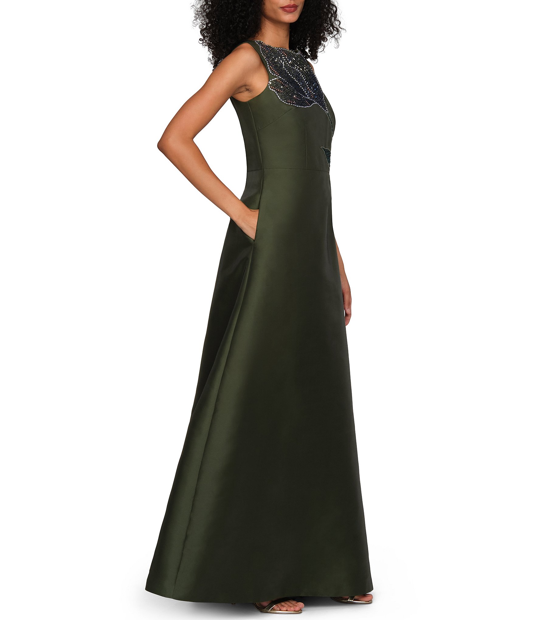 Kay Unger Charlene Taffeta Sleeveless A-Line Gown