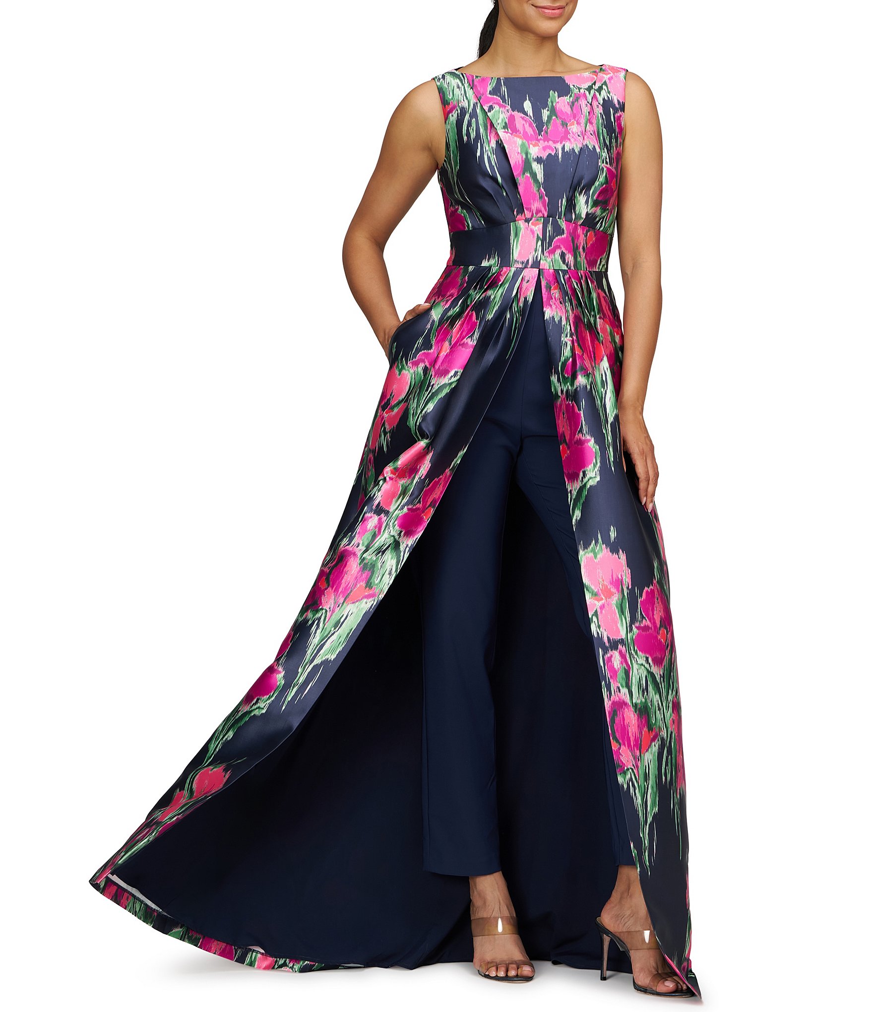 Kay Unger Evelyn Boat Neck Sleeveless Floral Print Mikado