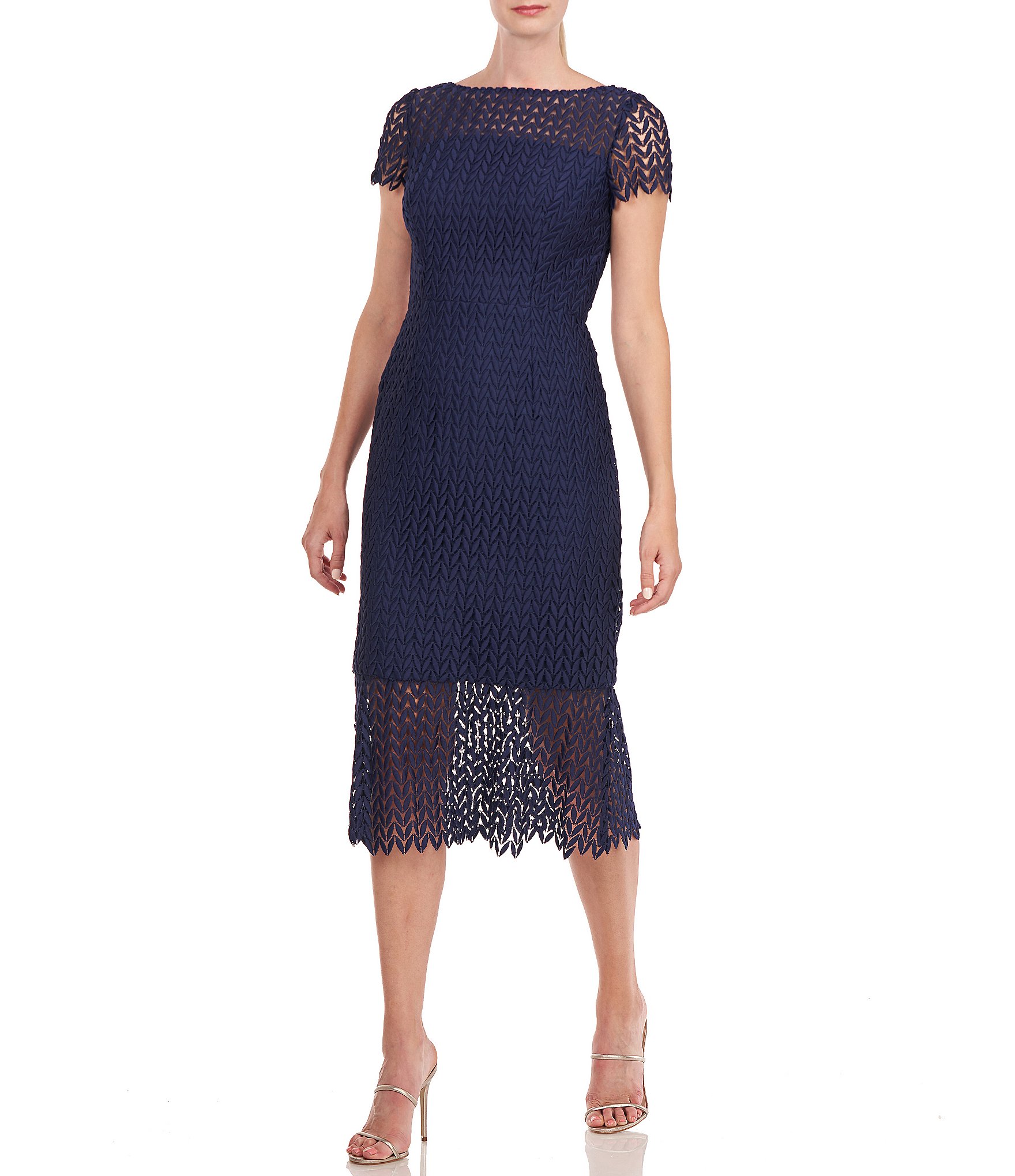 Shop Kay Unger Illusion-Sleeve Jacquard Ball Gown