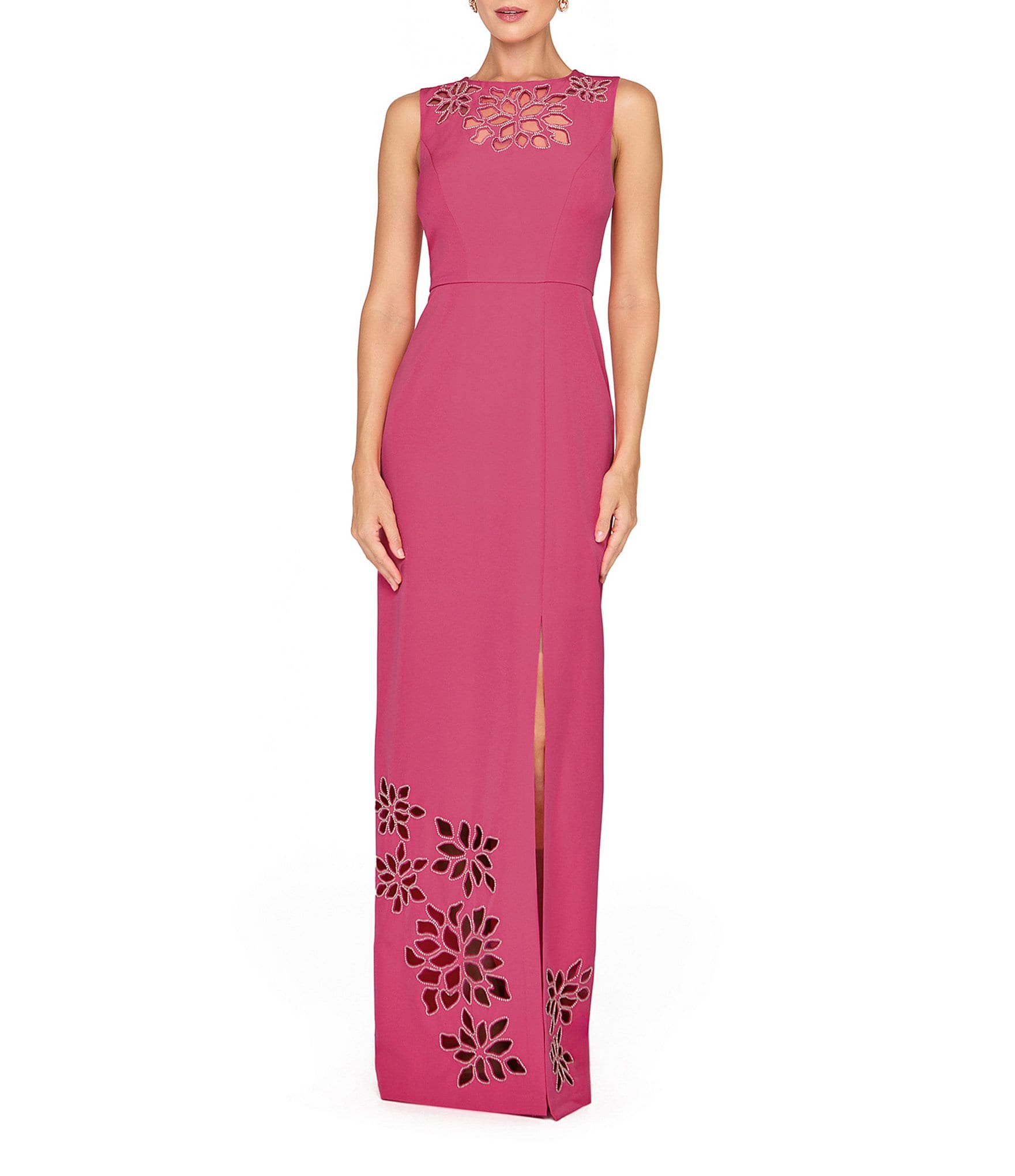 Kay Unger Isobel Laser Cut Crepe Column Gown