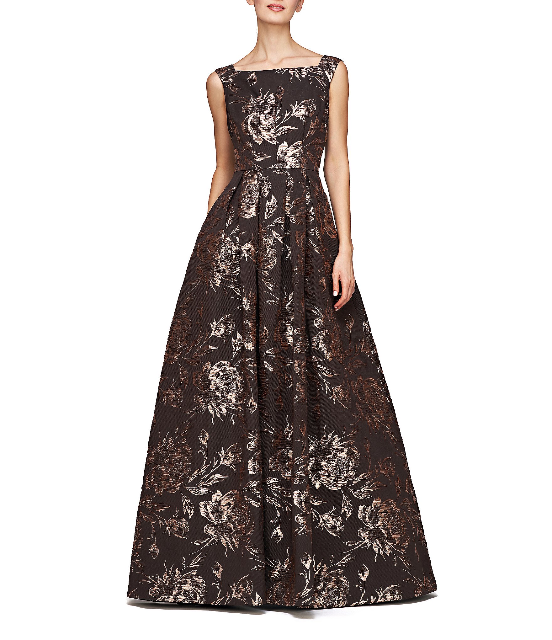 Kay Unger Metallic Rose Jacquard Square Bandeau Neck