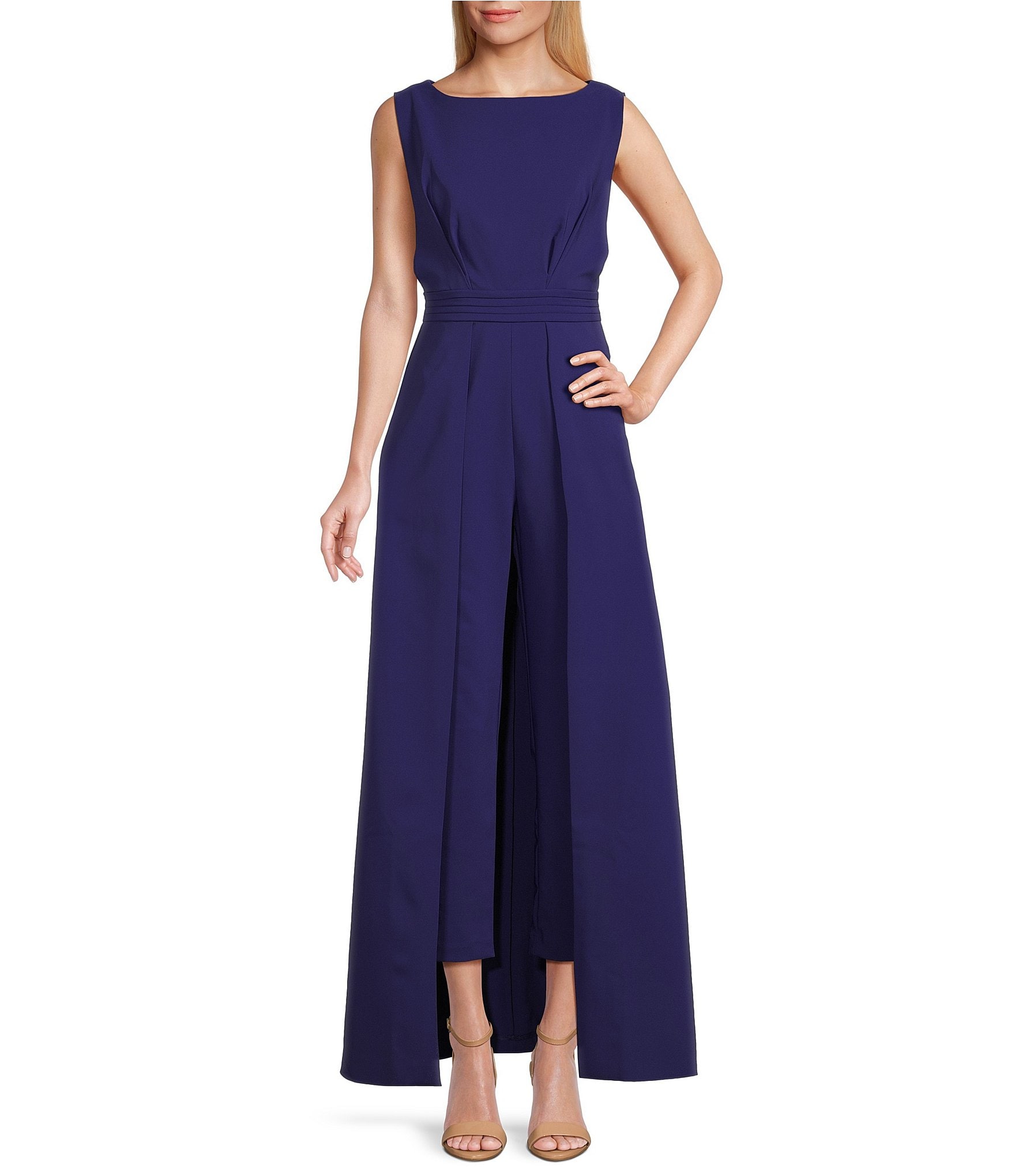 Kay Unger Stretch Crepe Boat Neckline Sleeveless Walk Through Jumpsuit ...