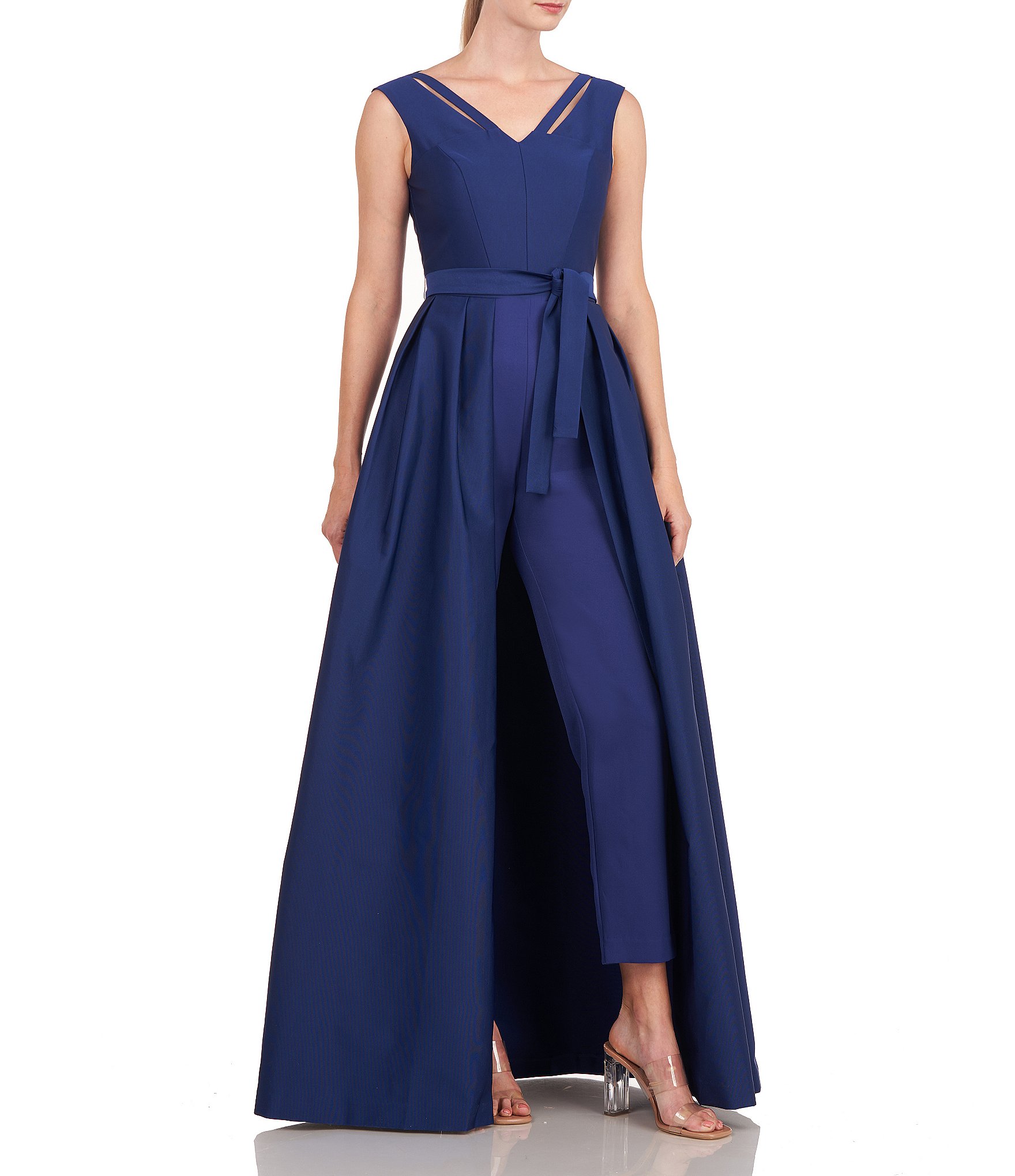 Kay Unger Stretch V-Neck Cut-Out Sleeveless Walk Thru Jumpsuit Gown ...