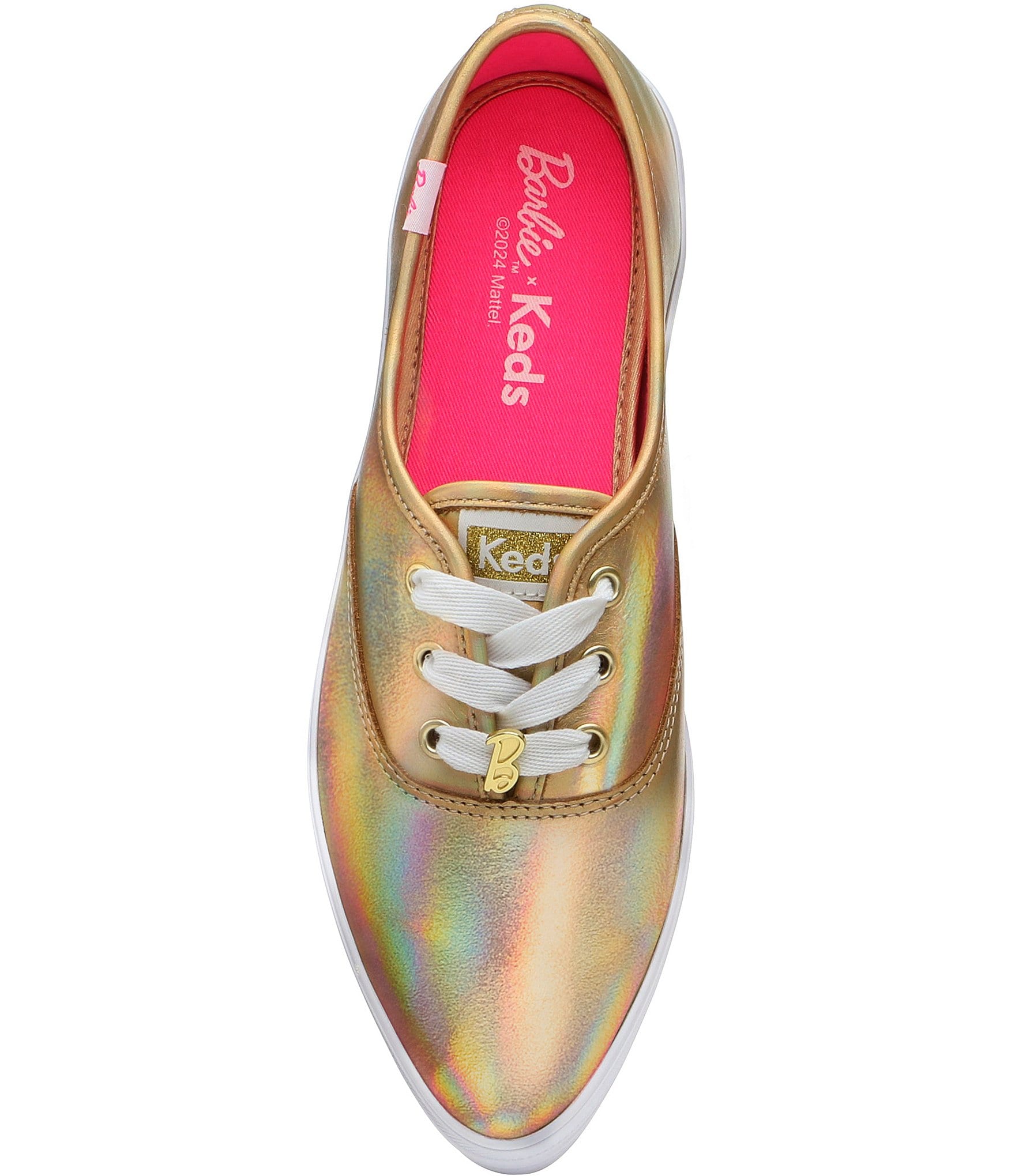 Keds x Barbie Pointed Toe Leather Iridescent Platform Sneakers