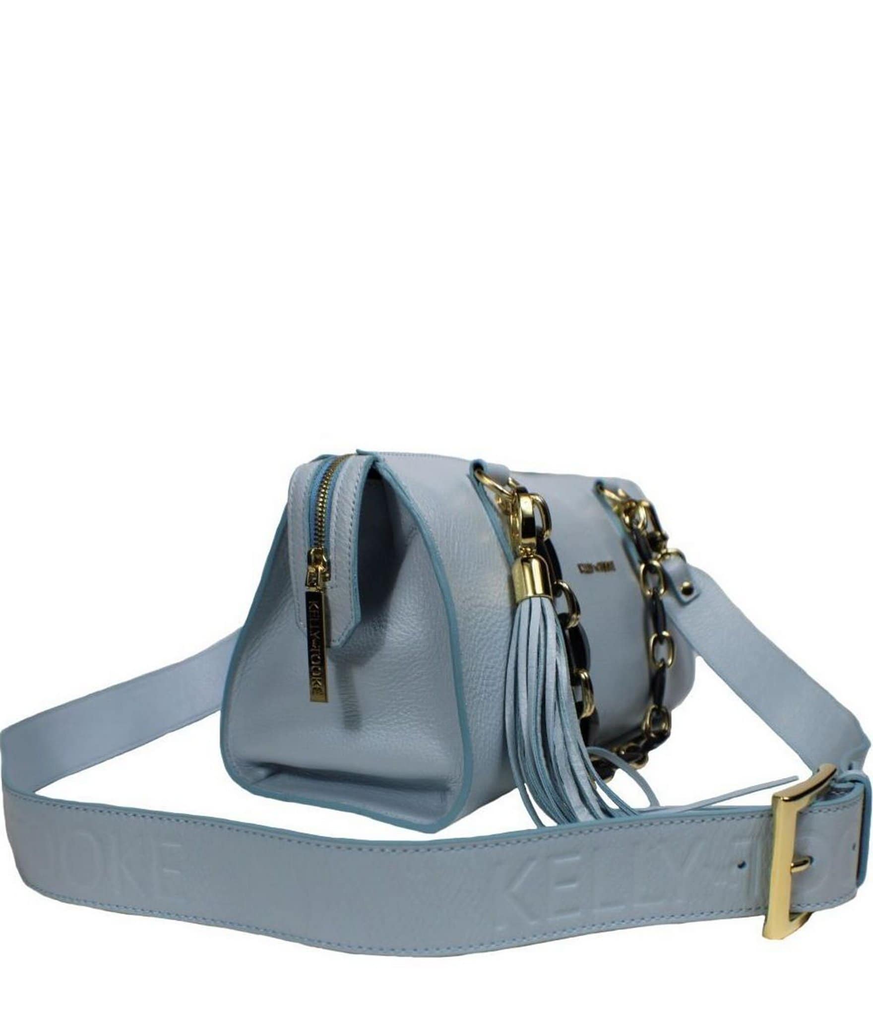 Kelly-Tooke Medium Soho Chain Sky Blue Pebbled Calfskin Leather Satchel Bag