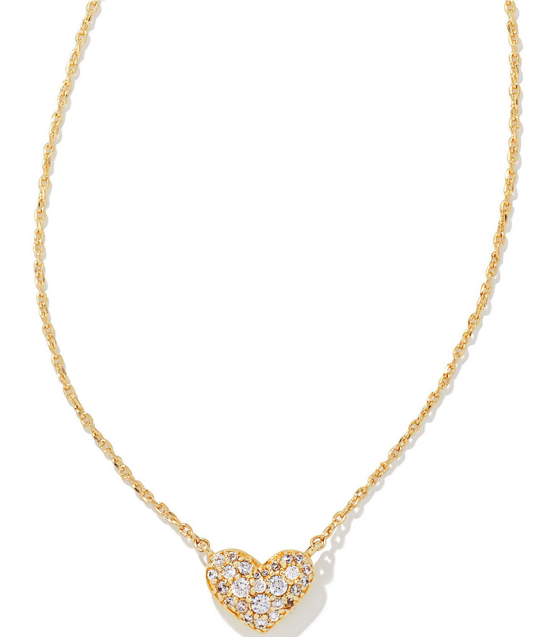 Kendra Scott Ari Pave Crystal Heart Gold Short Pendant Necklace