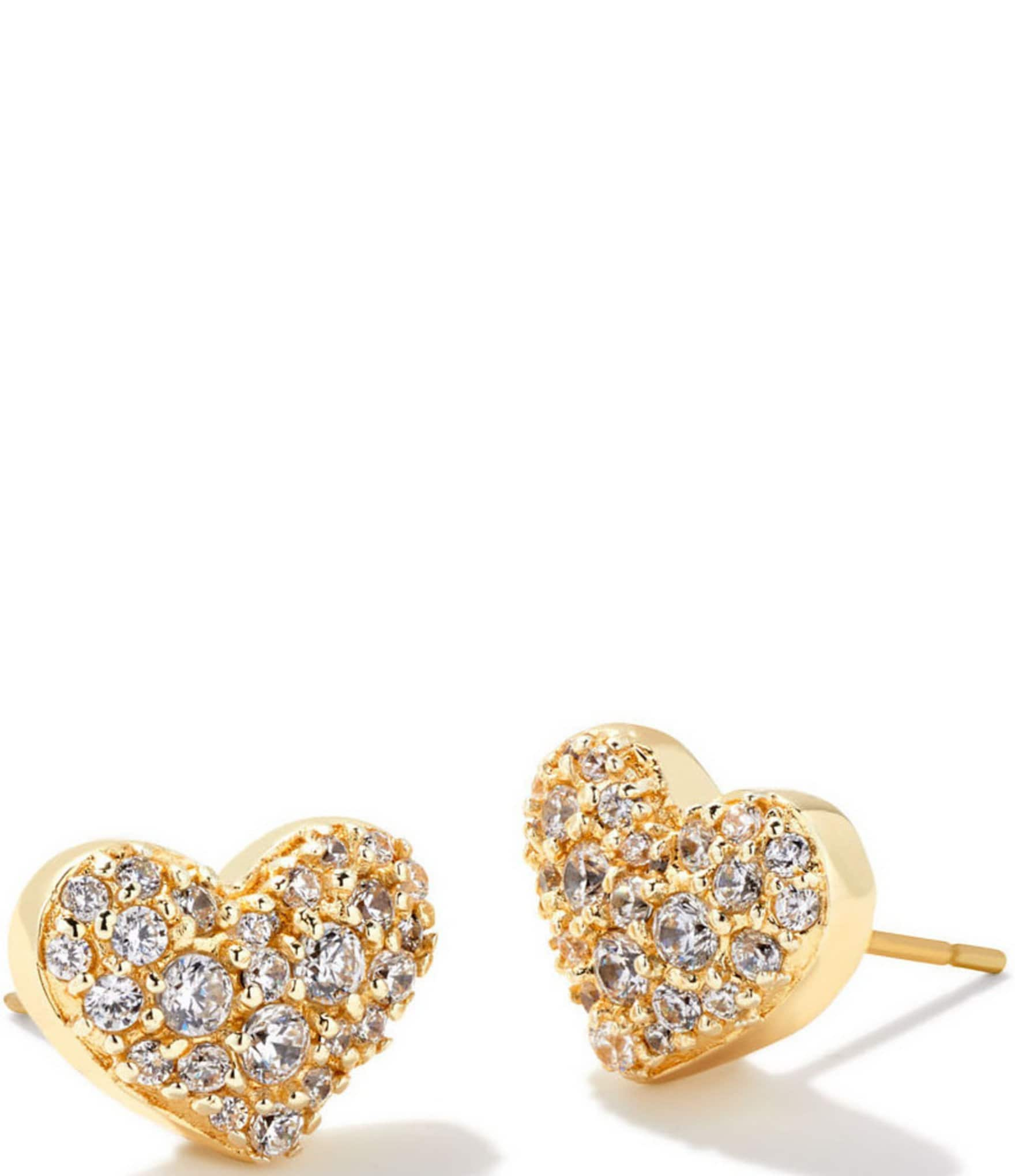 Kendra Scott Ari Pave Crystal Heart Gold Stud Earrings