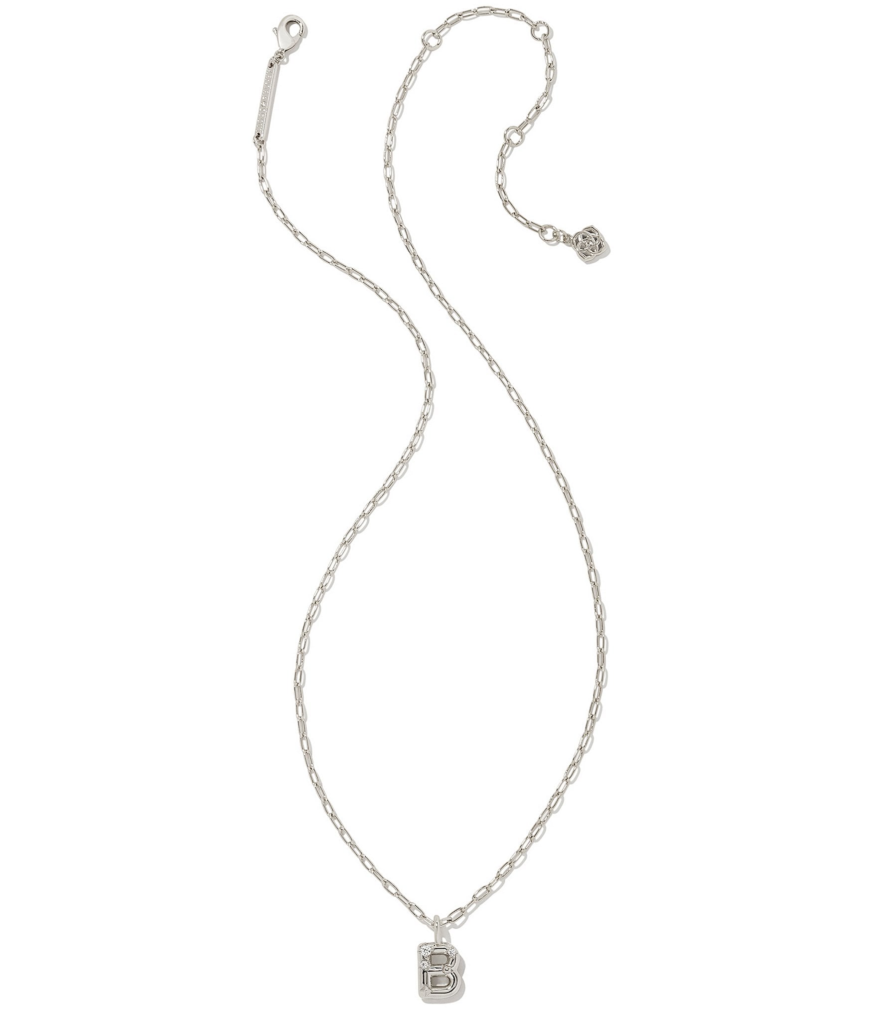 Kendra Scott Crystal Initial Letter Silver Short Pendant Necklace