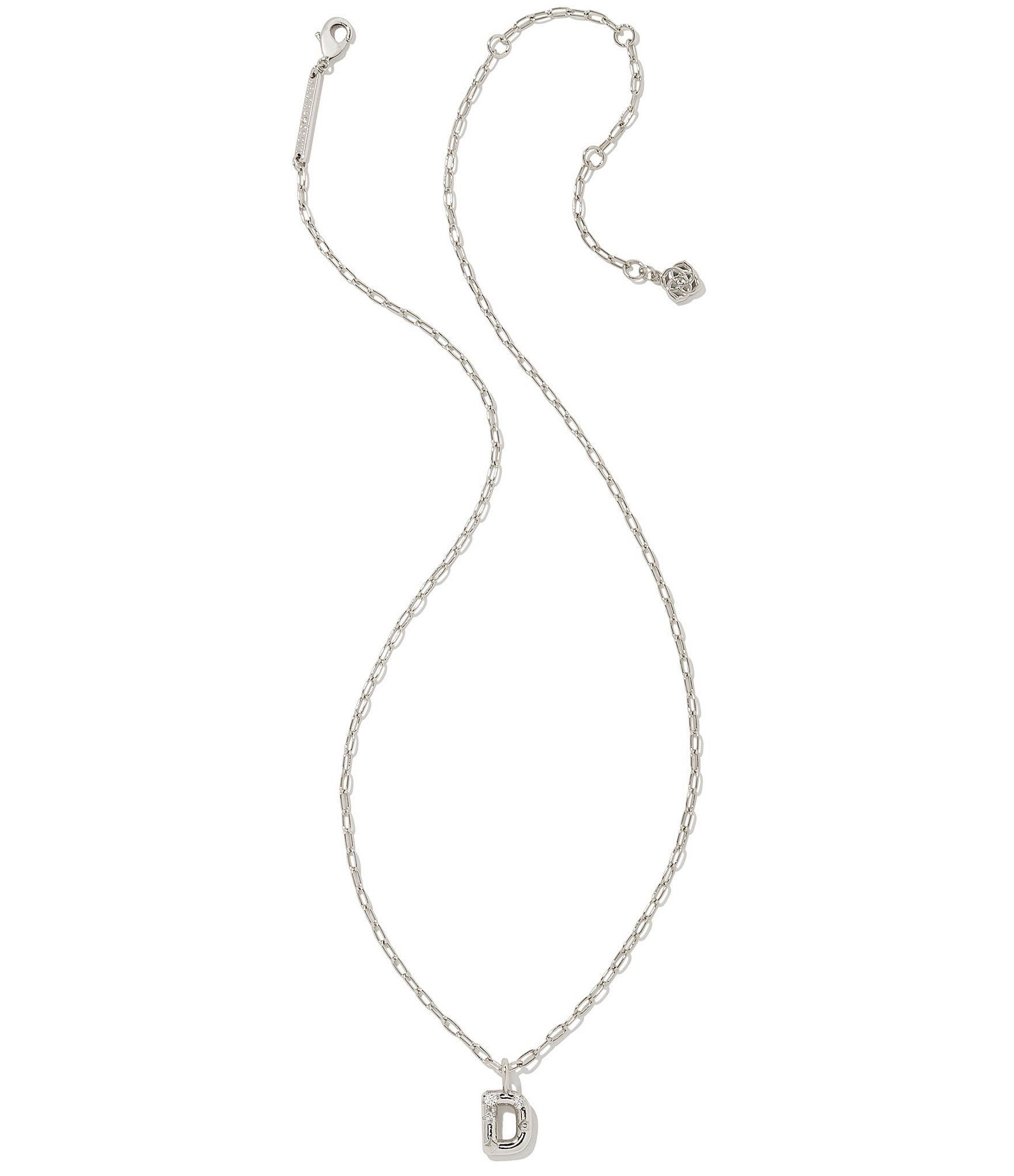 Kendra Scott Crystal Initial Letter Silver Short Pendant Necklace